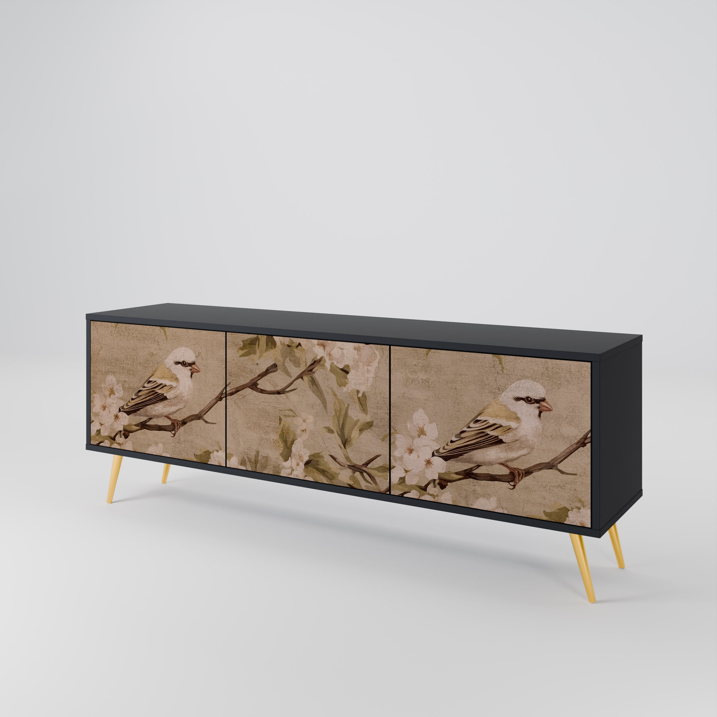 Mueble de TV PETAL DISTINGUISH de 3 puertas con acabado negro