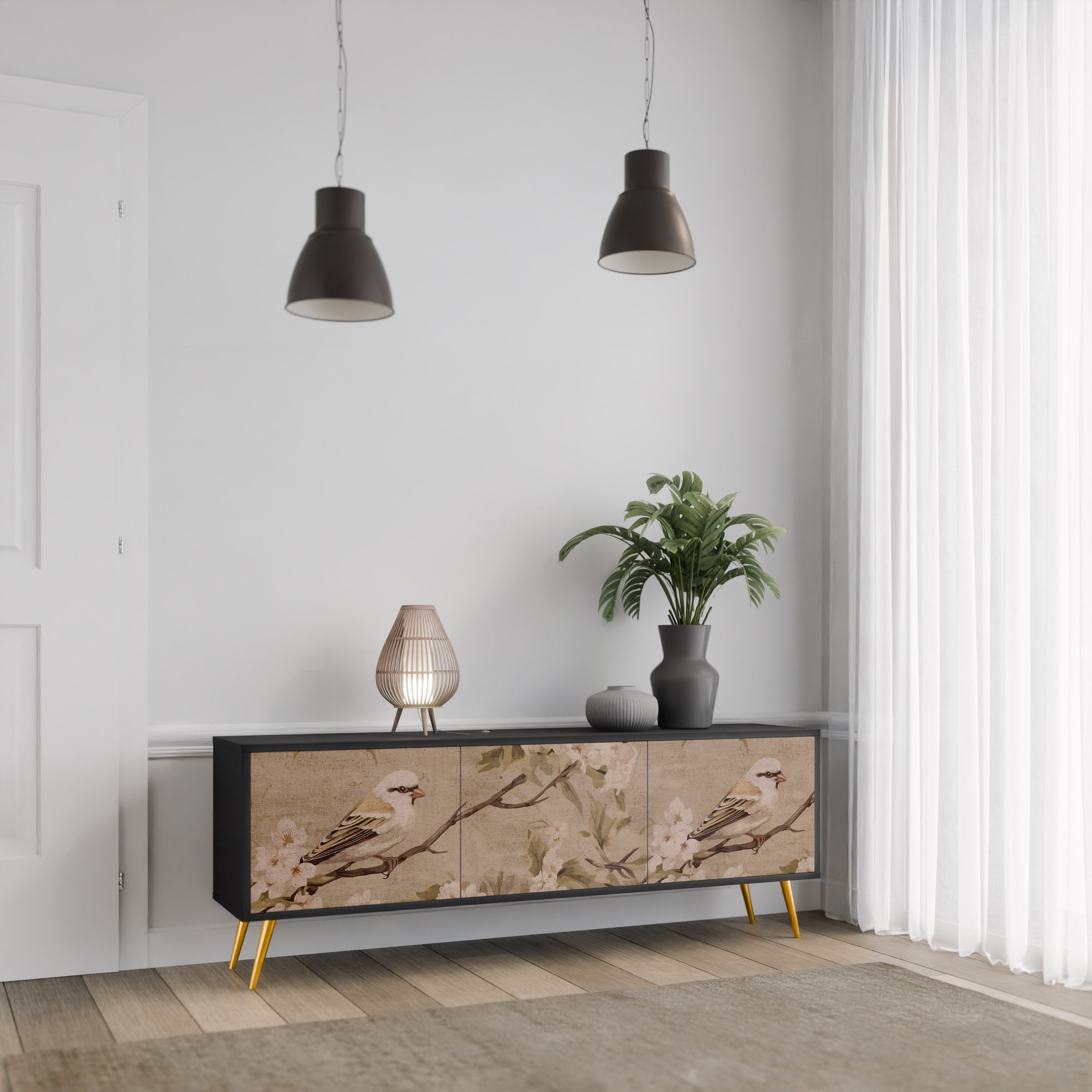 Mueble de TV PETAL DISTINGUISH de 3 puertas con acabado negro