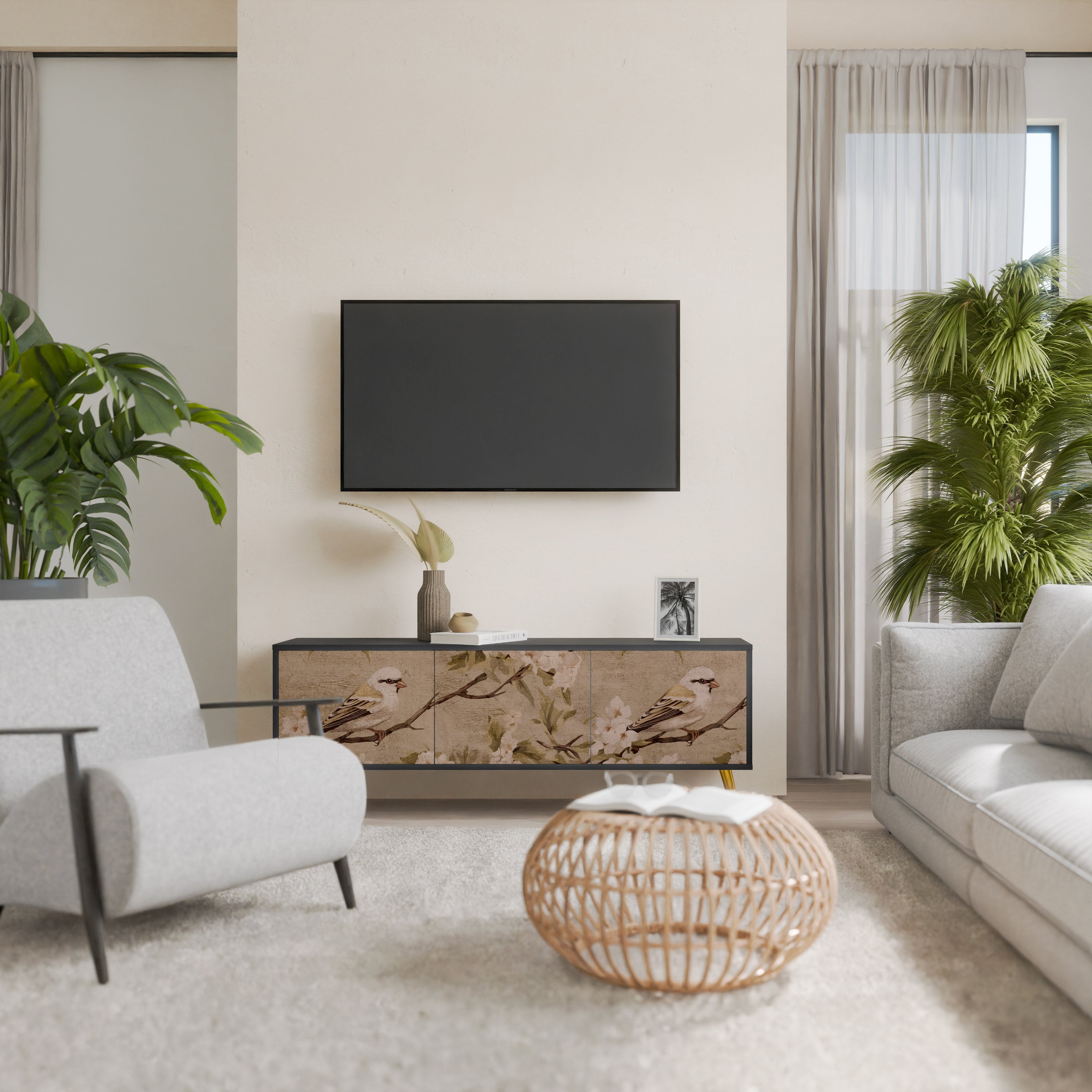 Mueble de TV PETAL DISTINGUISH de 3 puertas con acabado negro