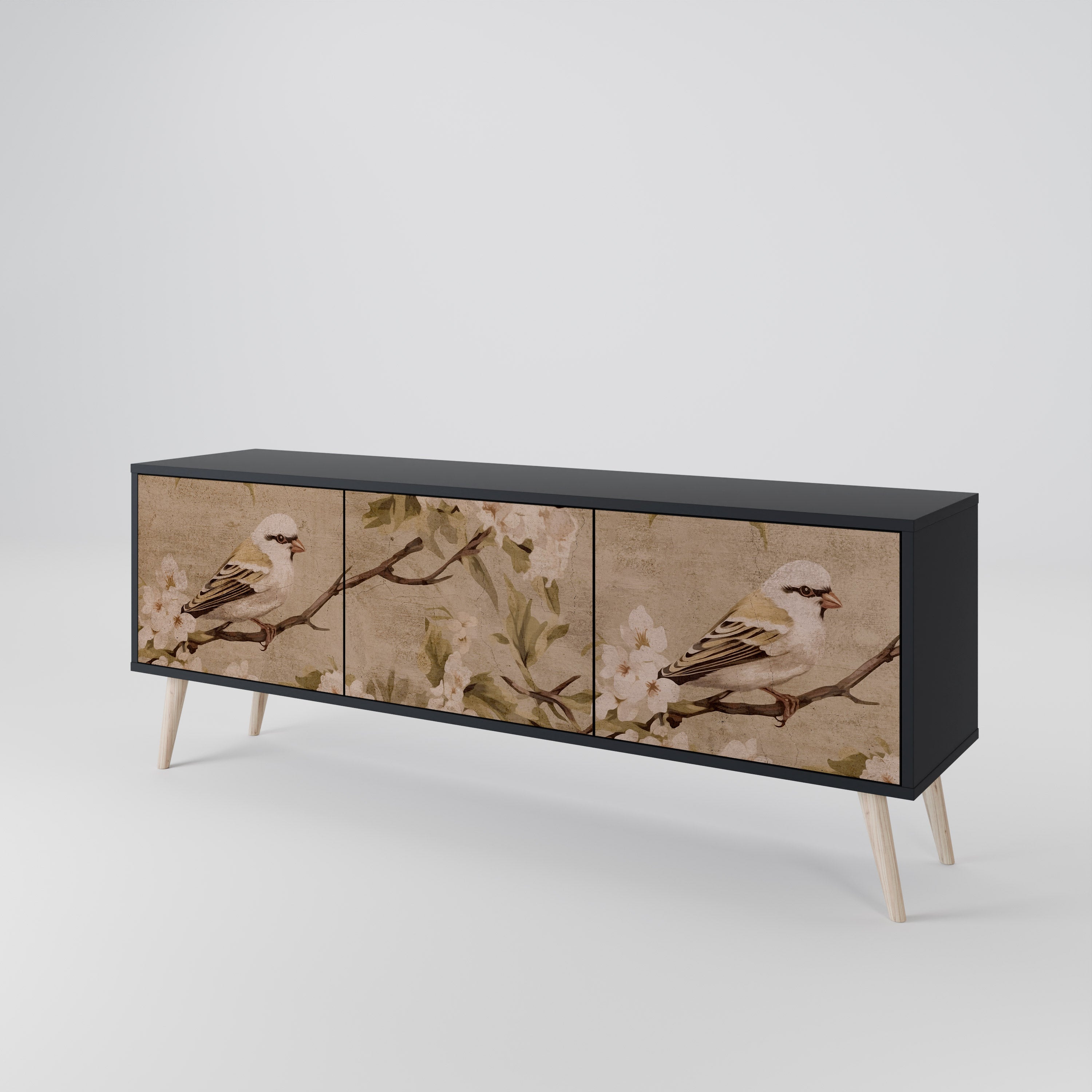 Mueble de TV PETAL DISTINGUISH de 3 puertas con acabado negro