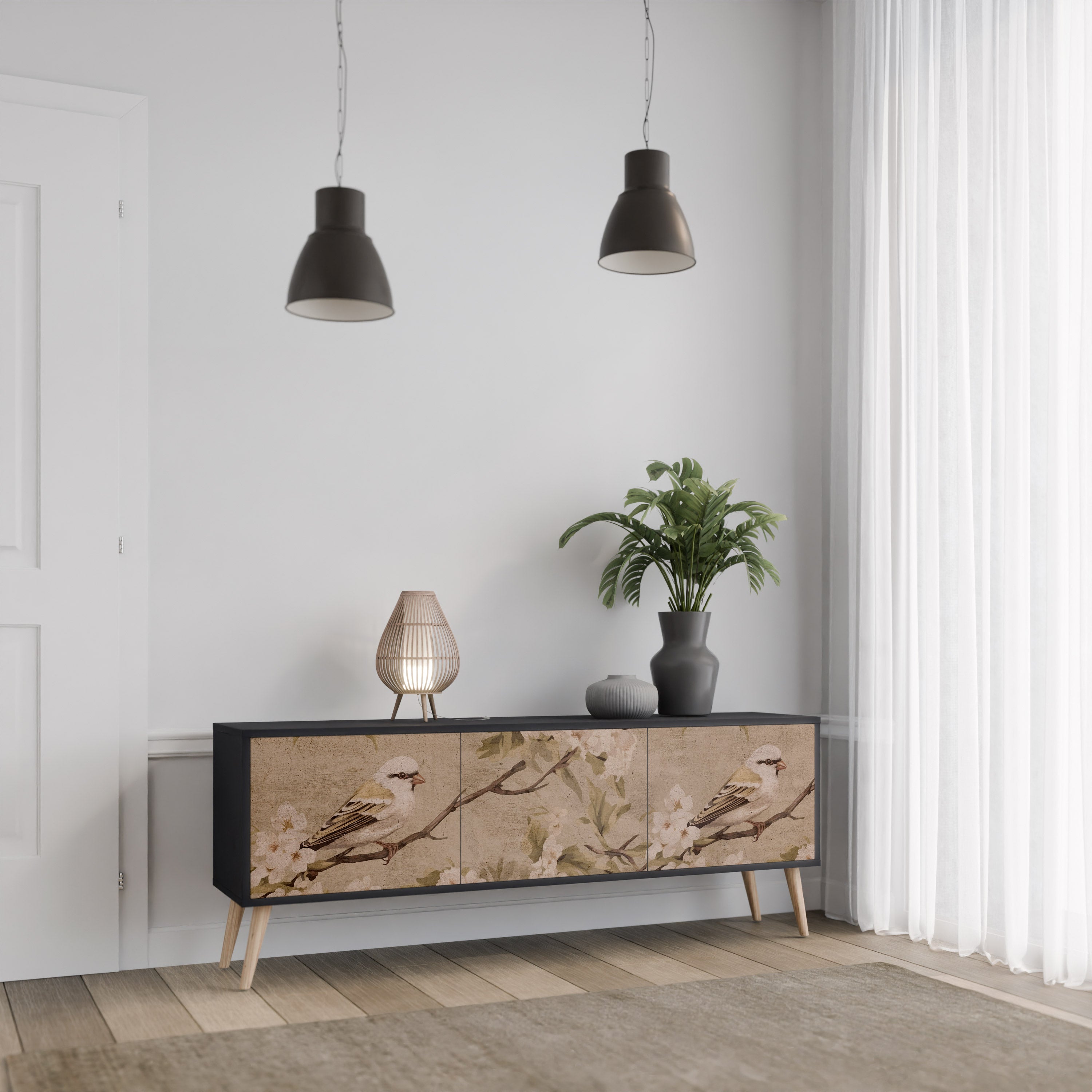 Mueble de TV PETAL DISTINGUISH de 3 puertas con acabado negro