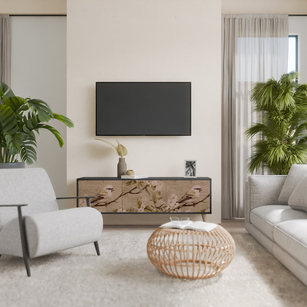 Mueble de TV PETAL DISTINGUISH de 3 puertas con acabado negro