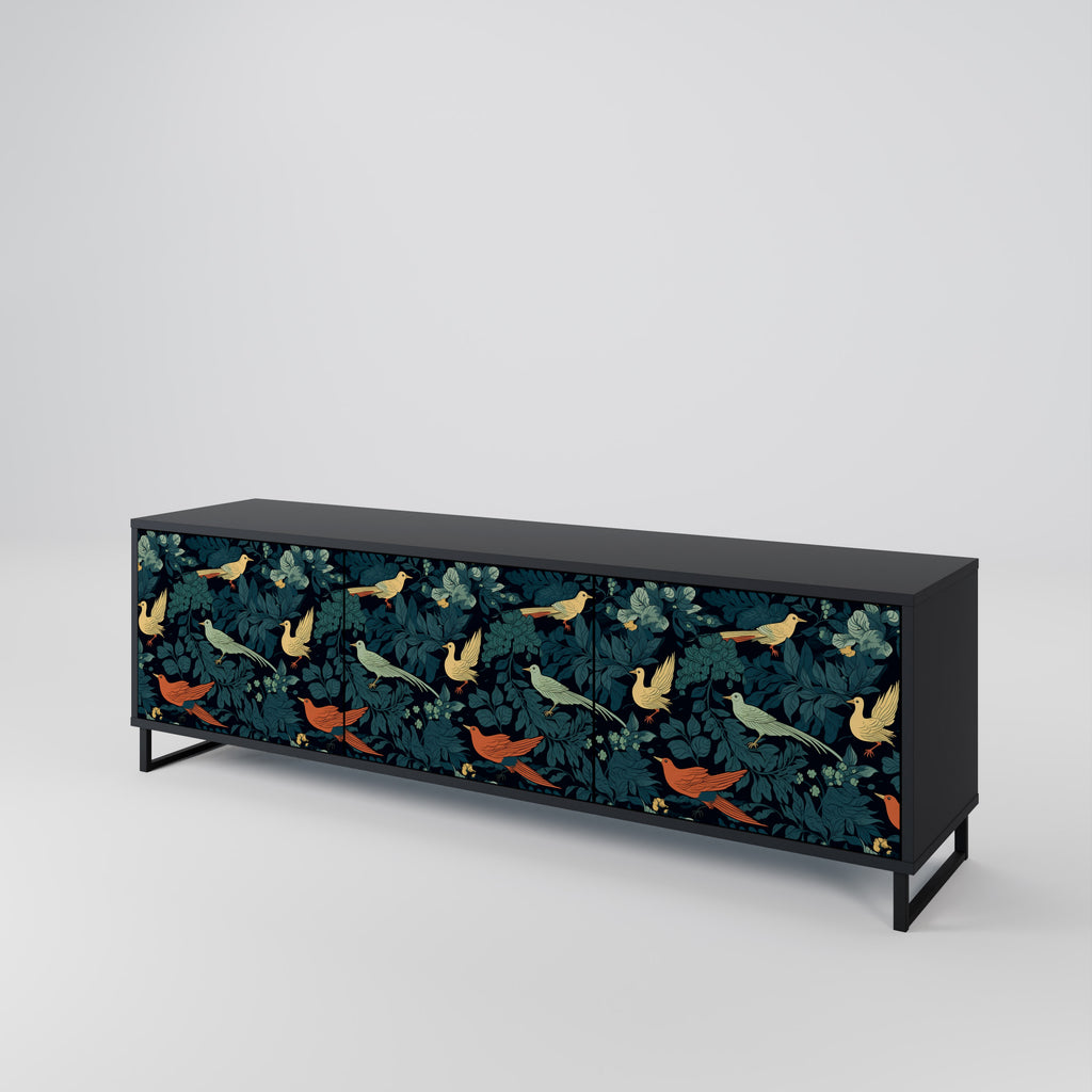 Mueble de TV de 3 puertas FOWL ORNAMENT con acabado negro