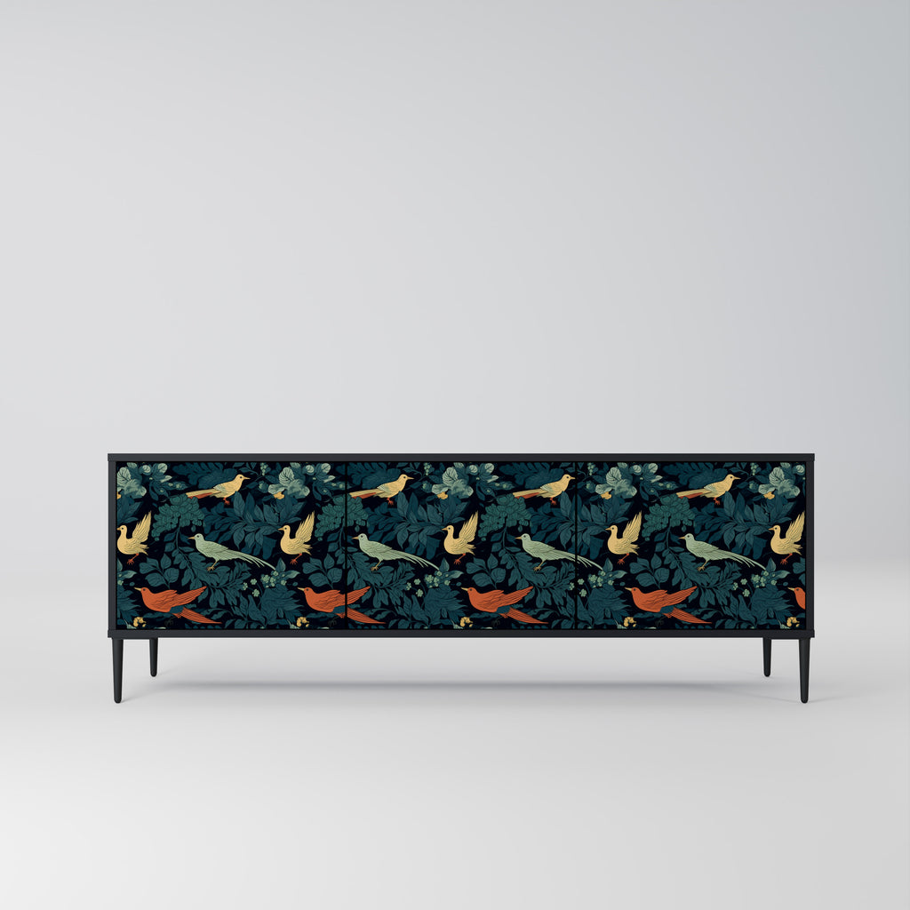 Mueble de TV de 3 puertas FOWL ORNAMENT con acabado negro