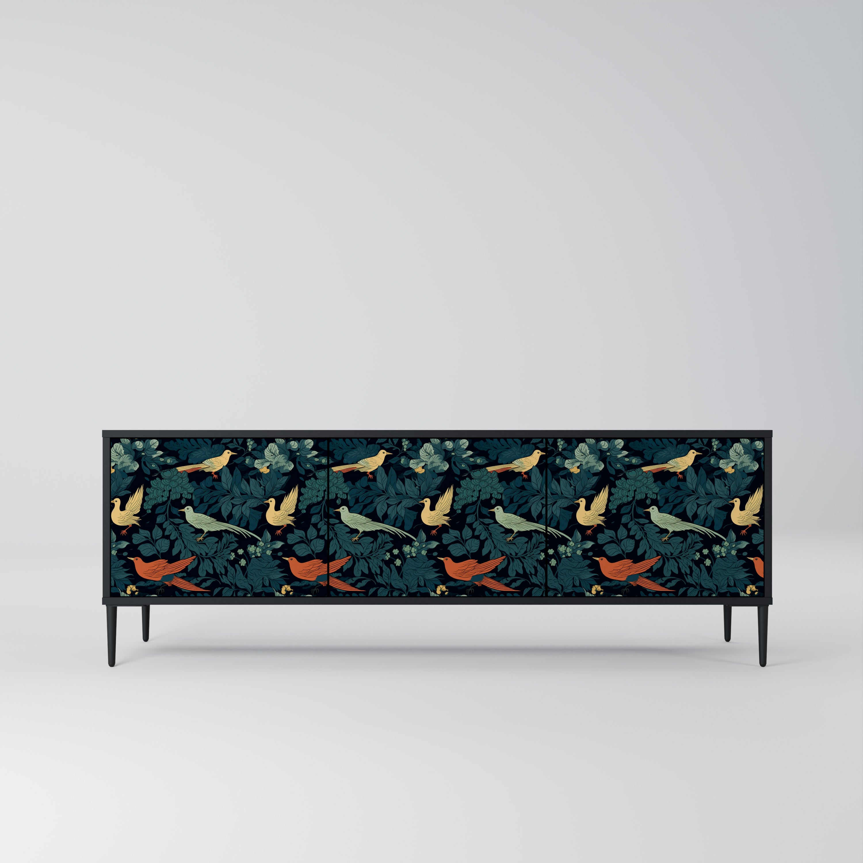 Mueble de TV de 3 puertas FOWL ORNAMENT con acabado negro