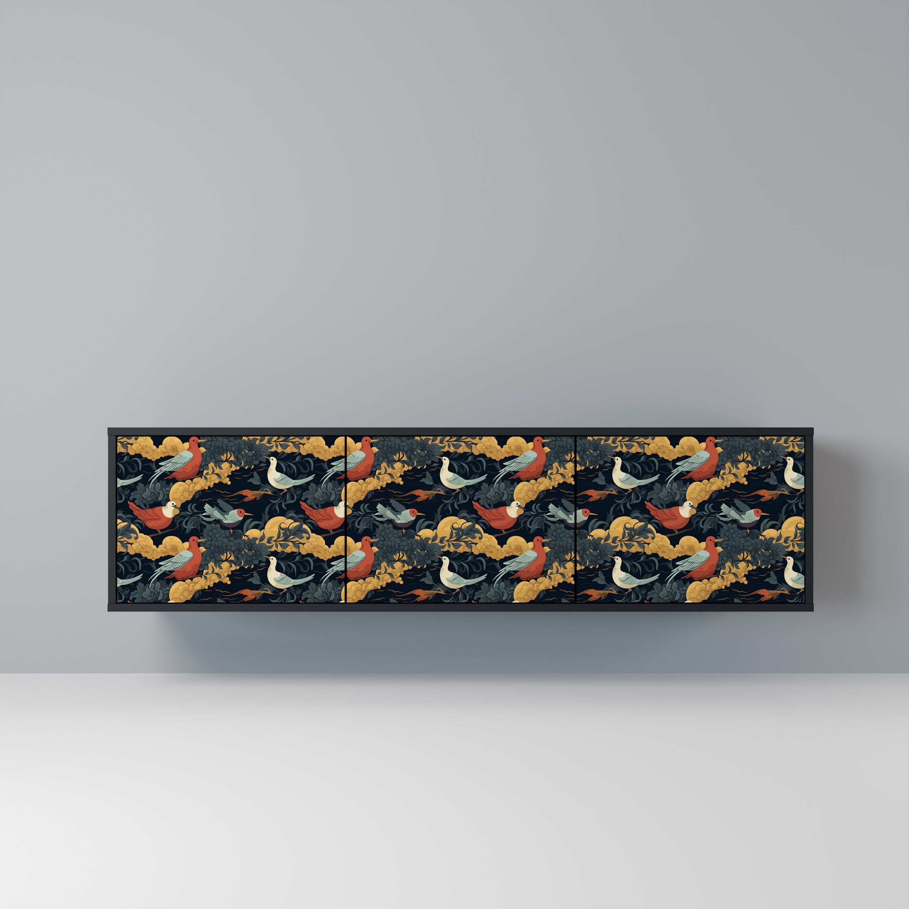 Mueble de TV de 3 puertas FOWLY DAZE con acabado negro