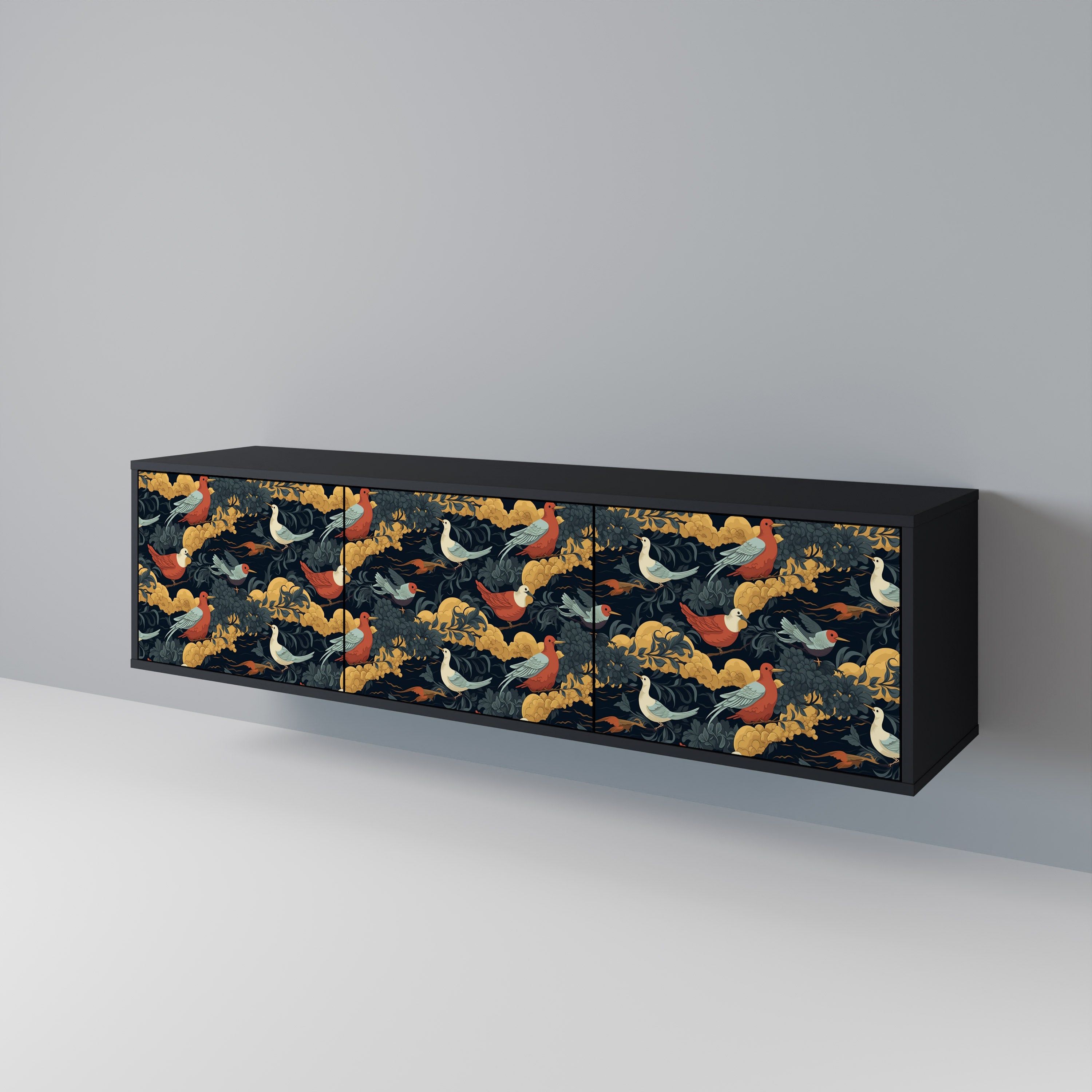 Mueble de TV de 3 puertas FOWLY DAZE con acabado negro