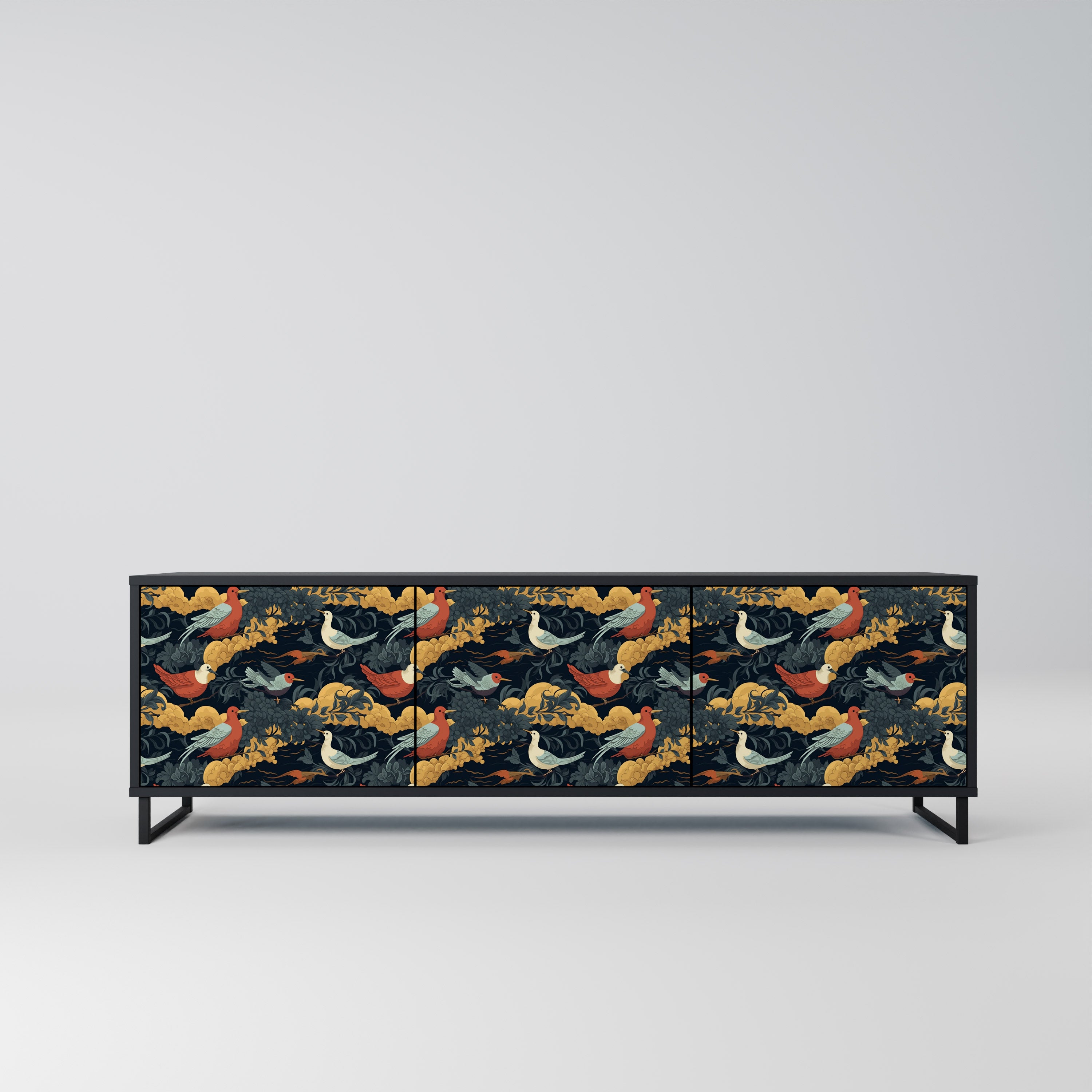 Mueble de TV de 3 puertas FOWLY DAZE con acabado negro