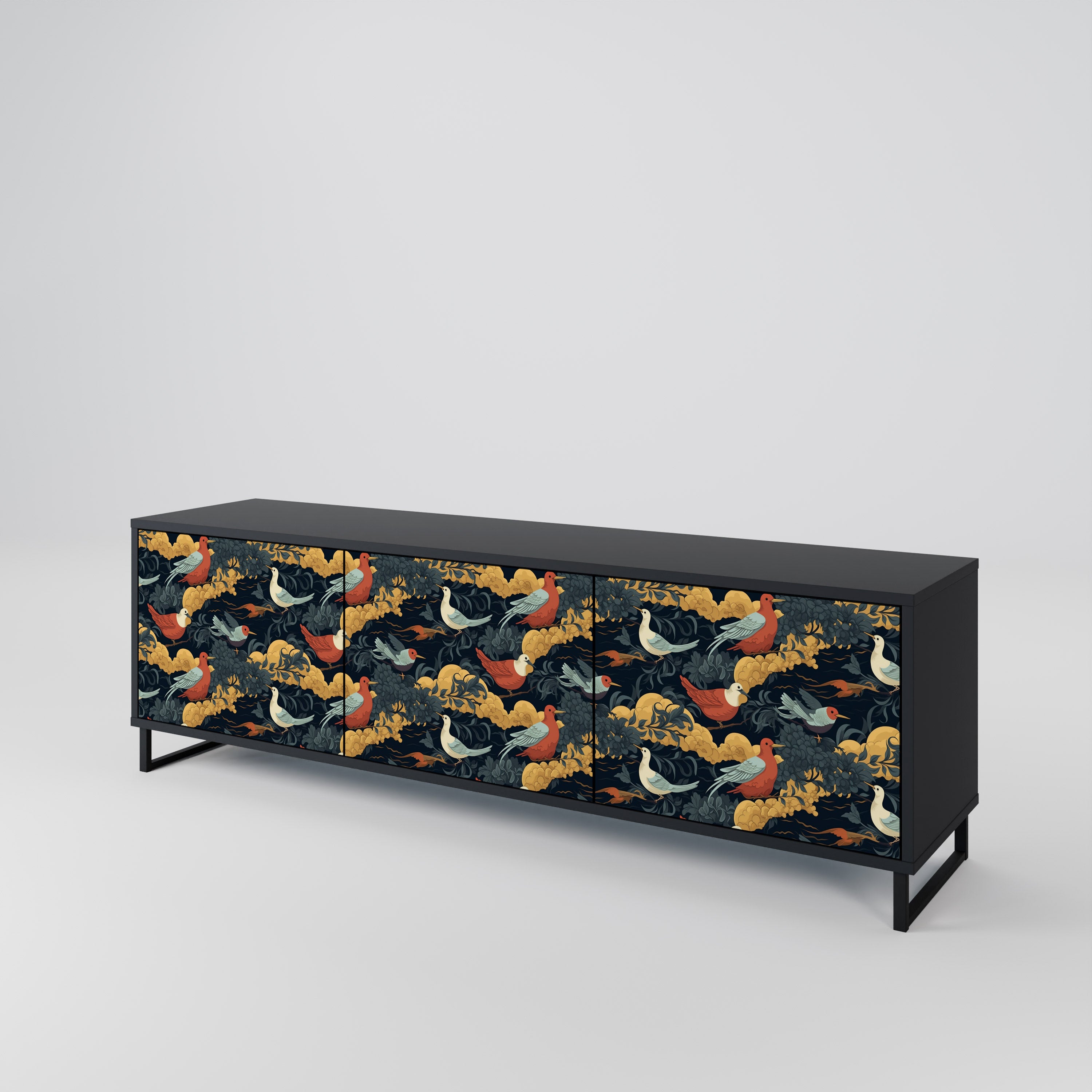 Mueble de TV de 3 puertas FOWLY DAZE con acabado negro