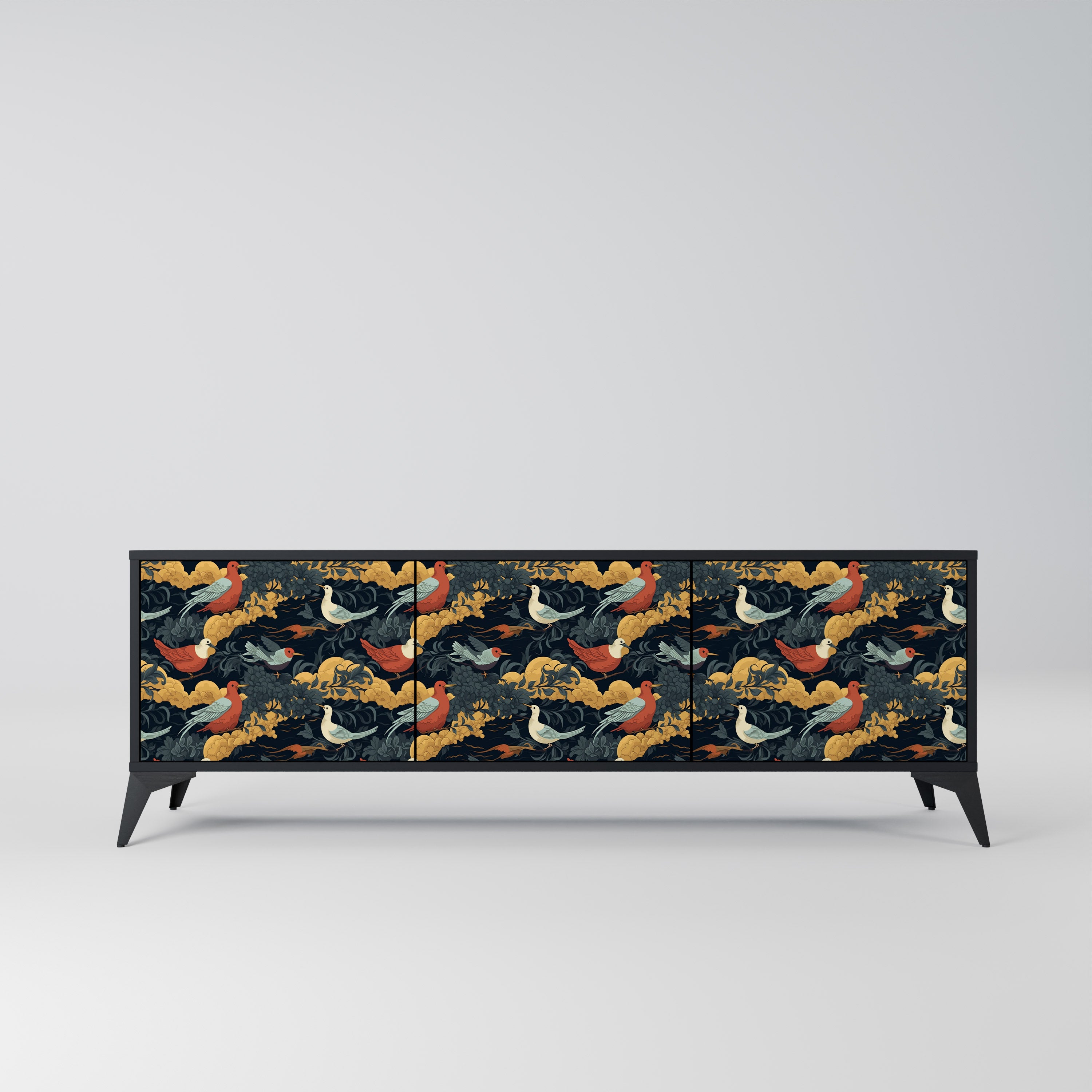 Mueble de TV de 3 puertas FOWLY DAZE con acabado negro