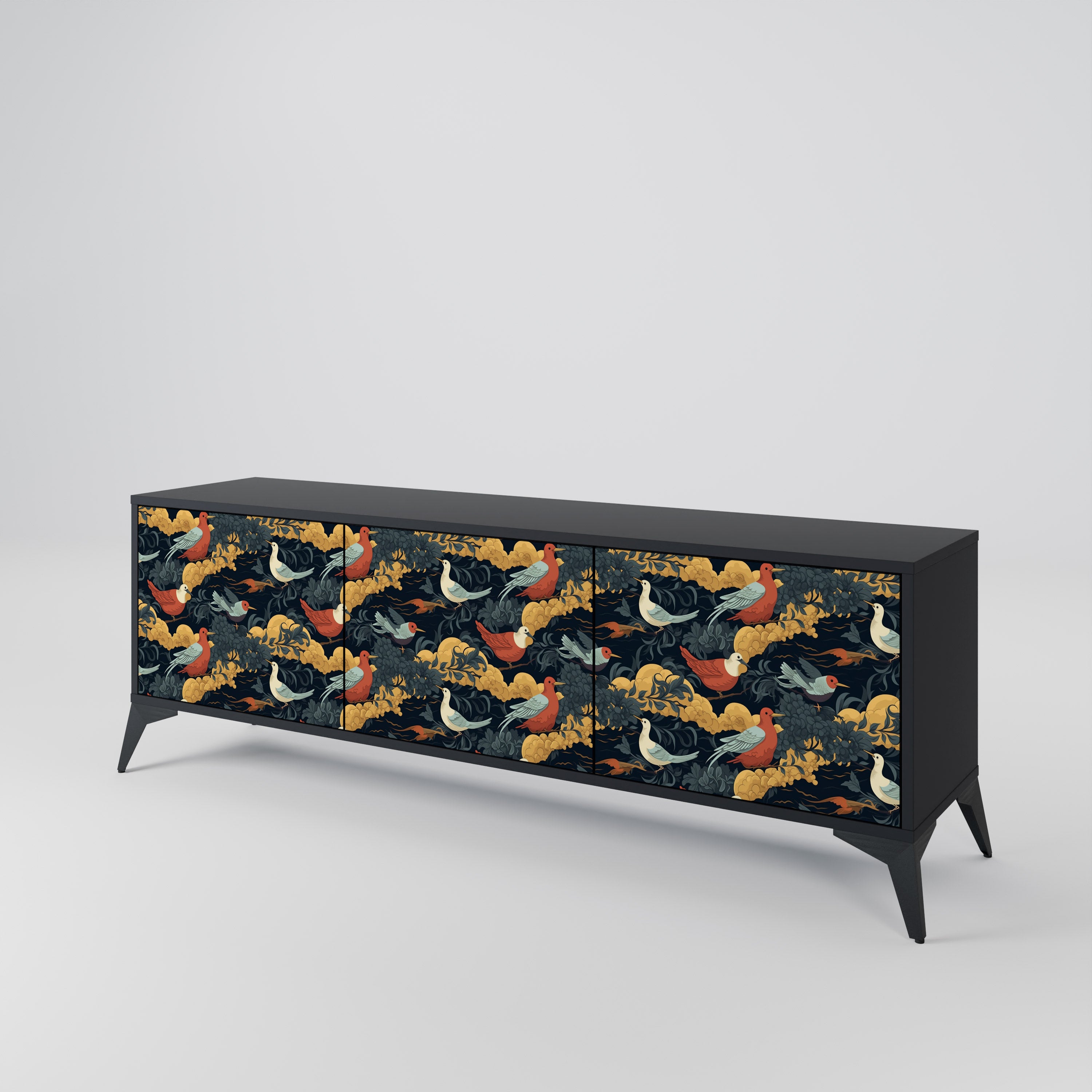 Mueble de TV de 3 puertas FOWLY DAZE con acabado negro