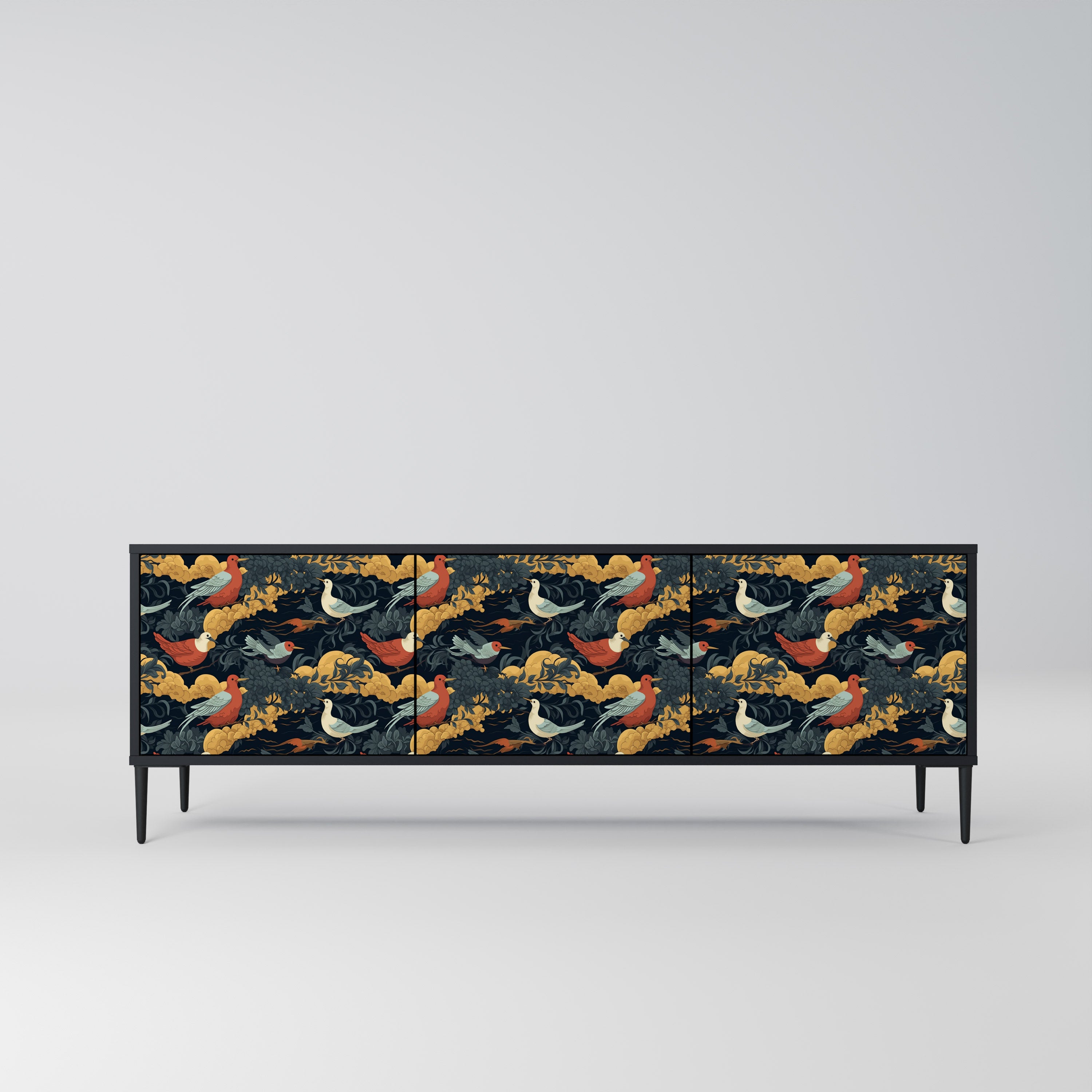 Mueble de TV de 3 puertas FOWLY DAZE con acabado negro