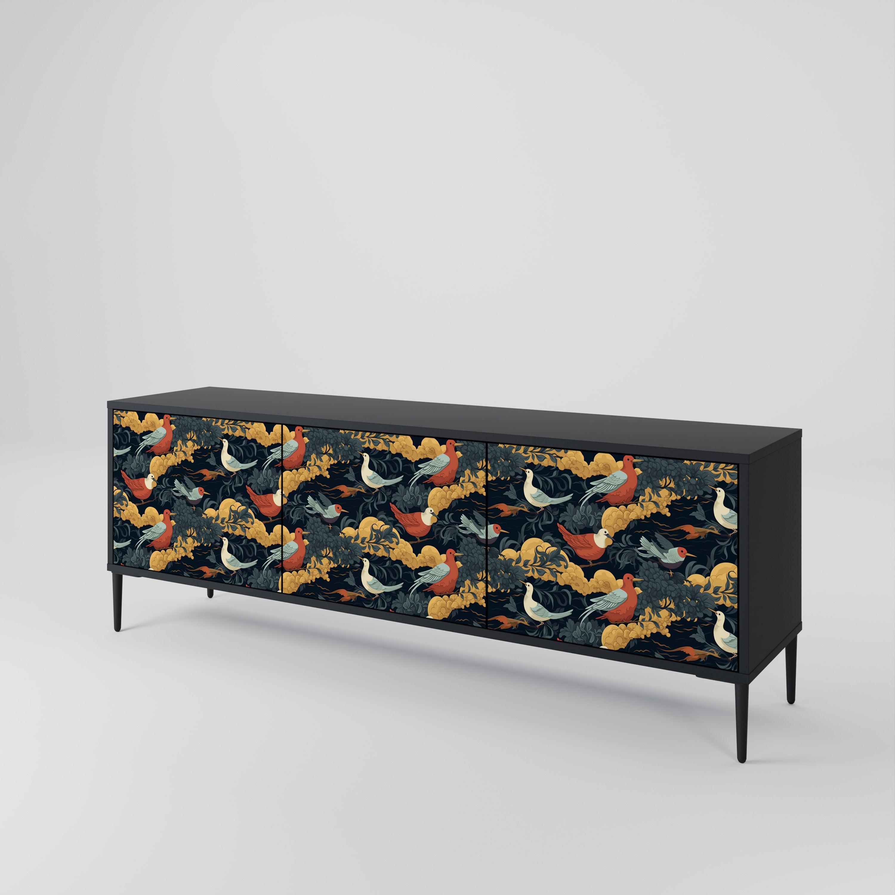 Mueble de TV de 3 puertas FOWLY DAZE con acabado negro