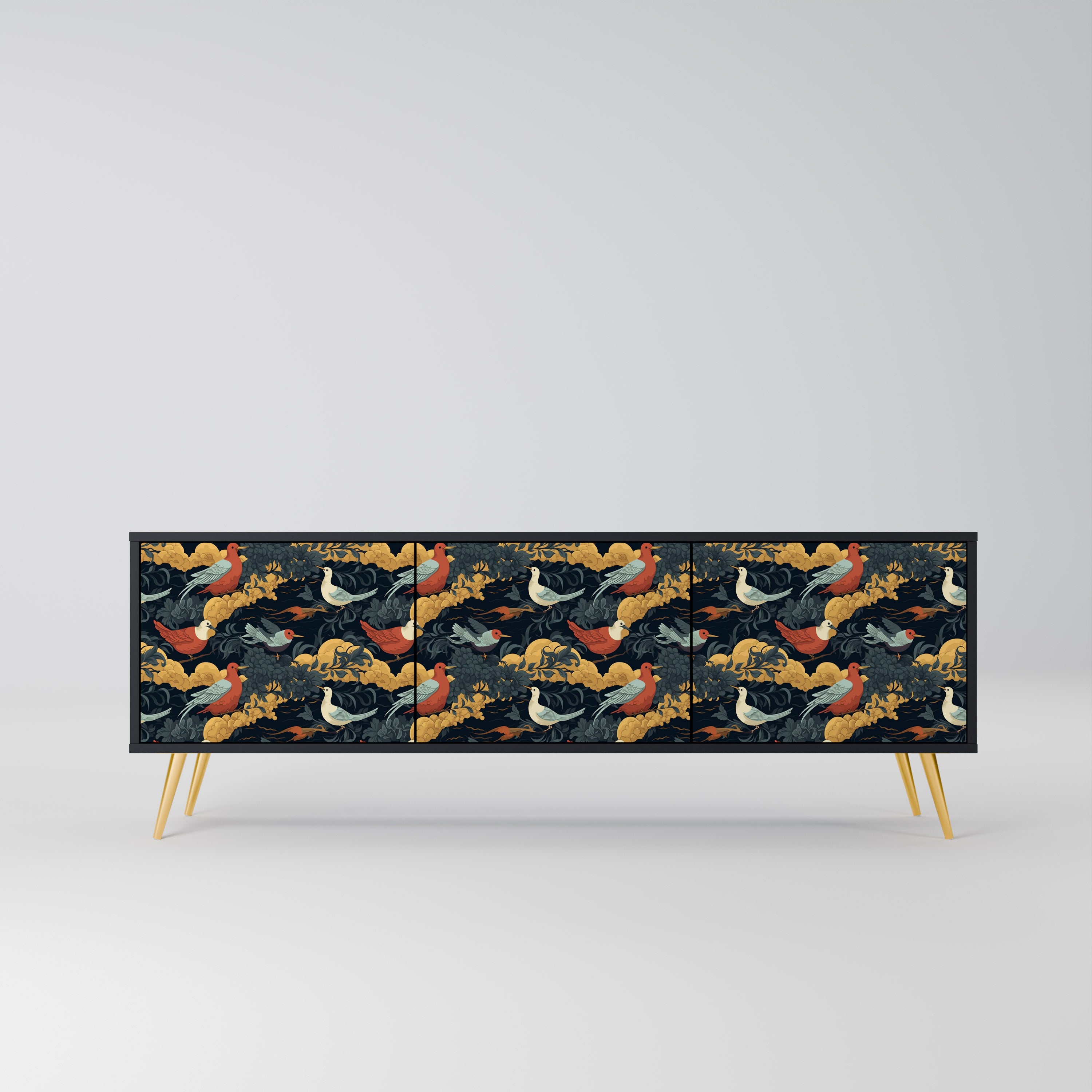 Mueble de TV de 3 puertas FOWLY DAZE con acabado negro