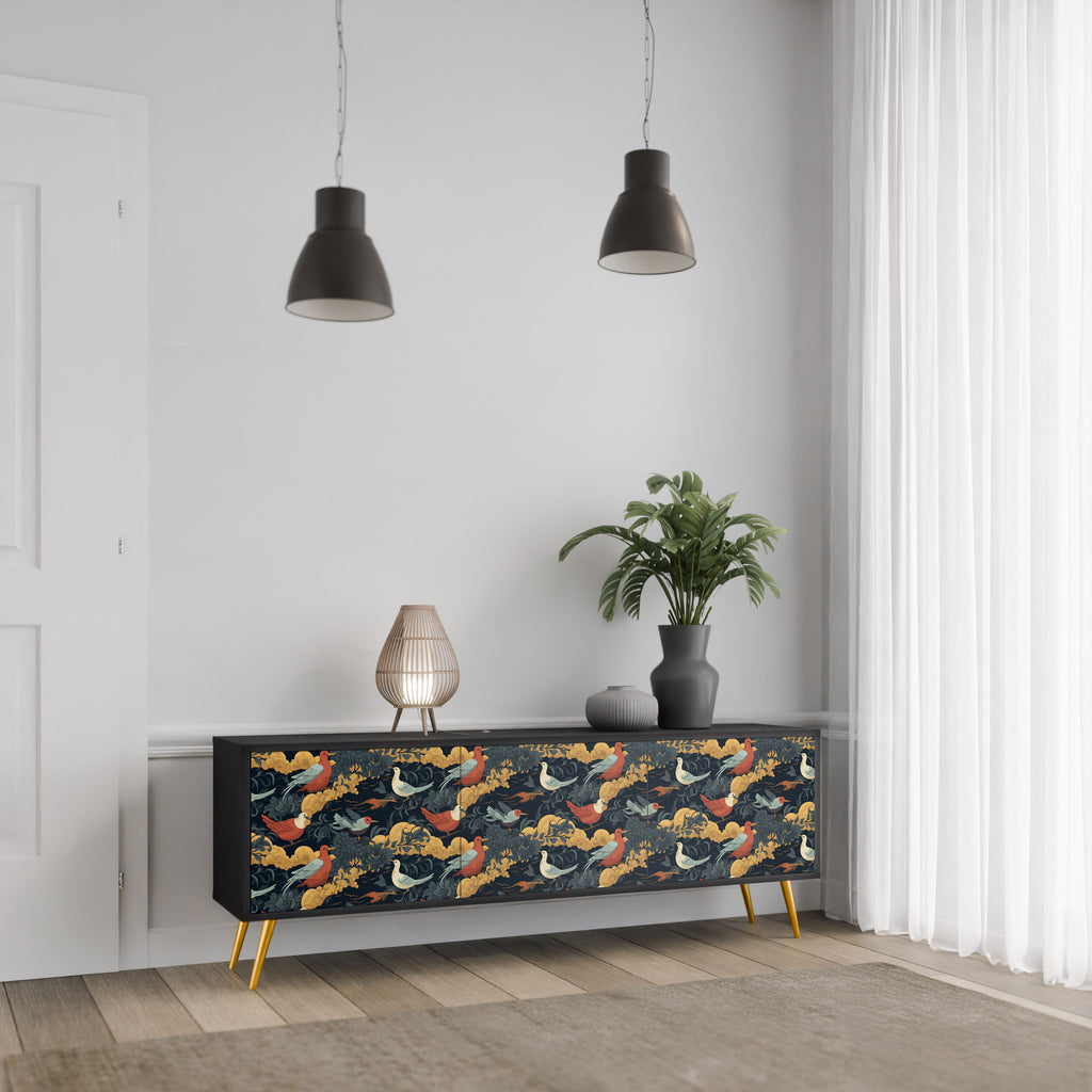 Mueble de TV de 3 puertas FOWLY DAZE con acabado negro