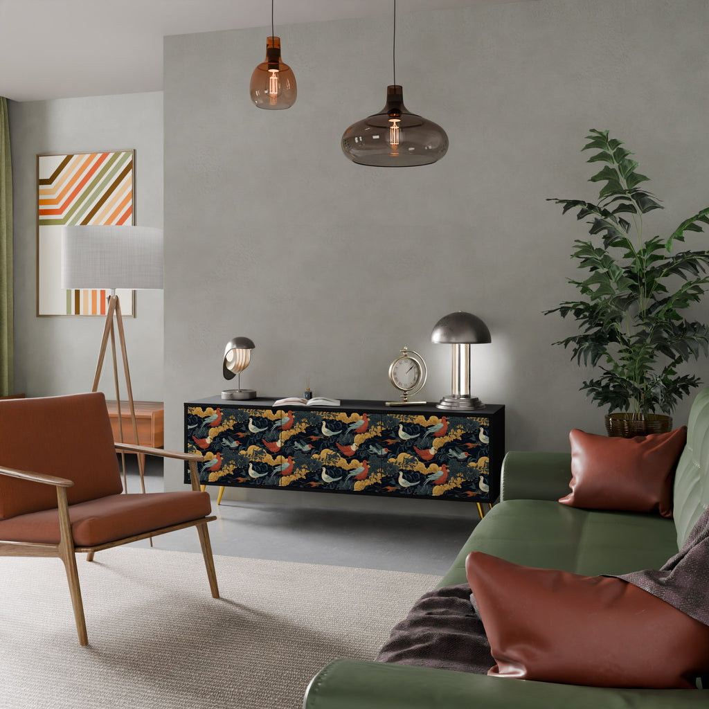 Mueble de TV de 3 puertas FOWLY DAZE con acabado negro