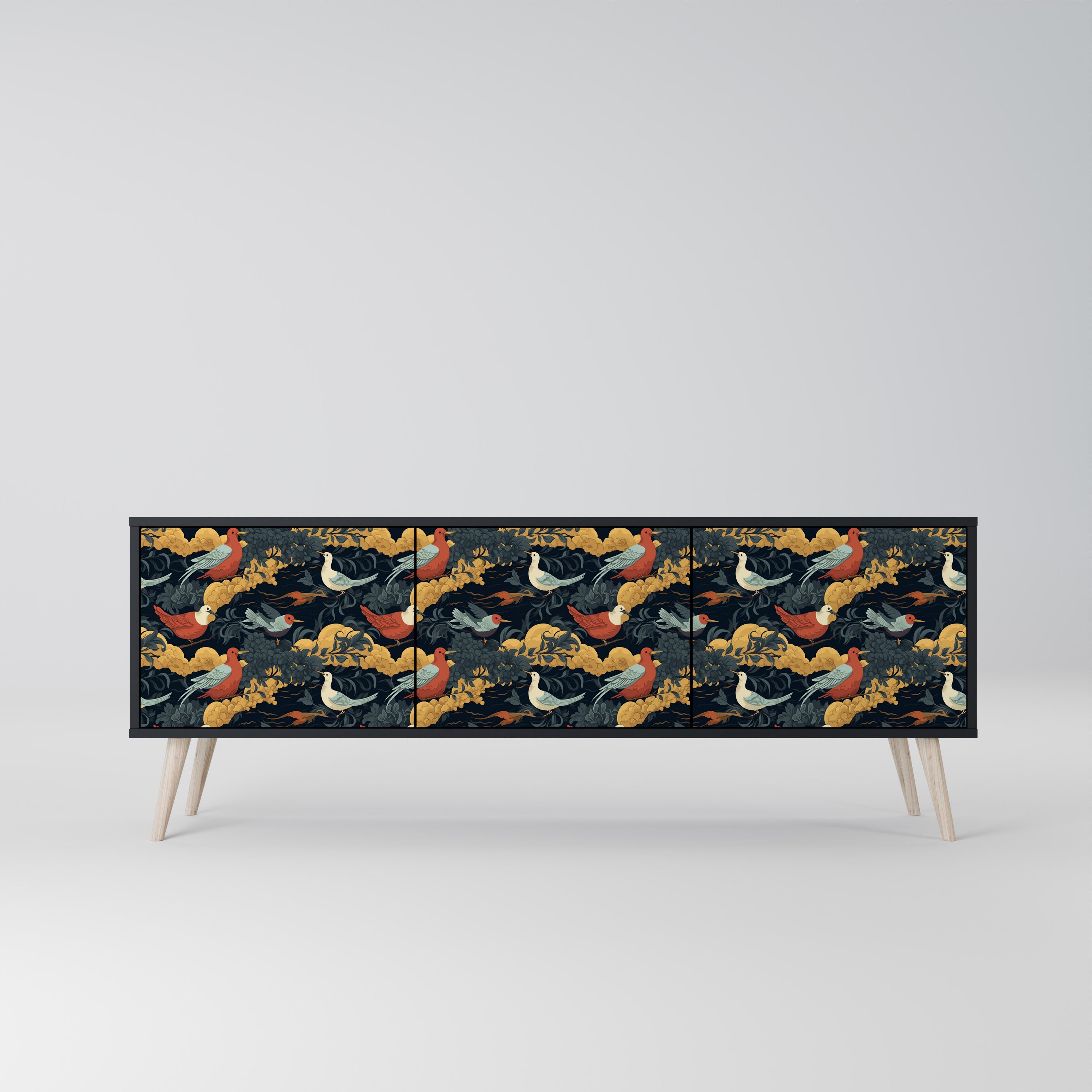 Mueble de TV de 3 puertas FOWLY DAZE con acabado negro
