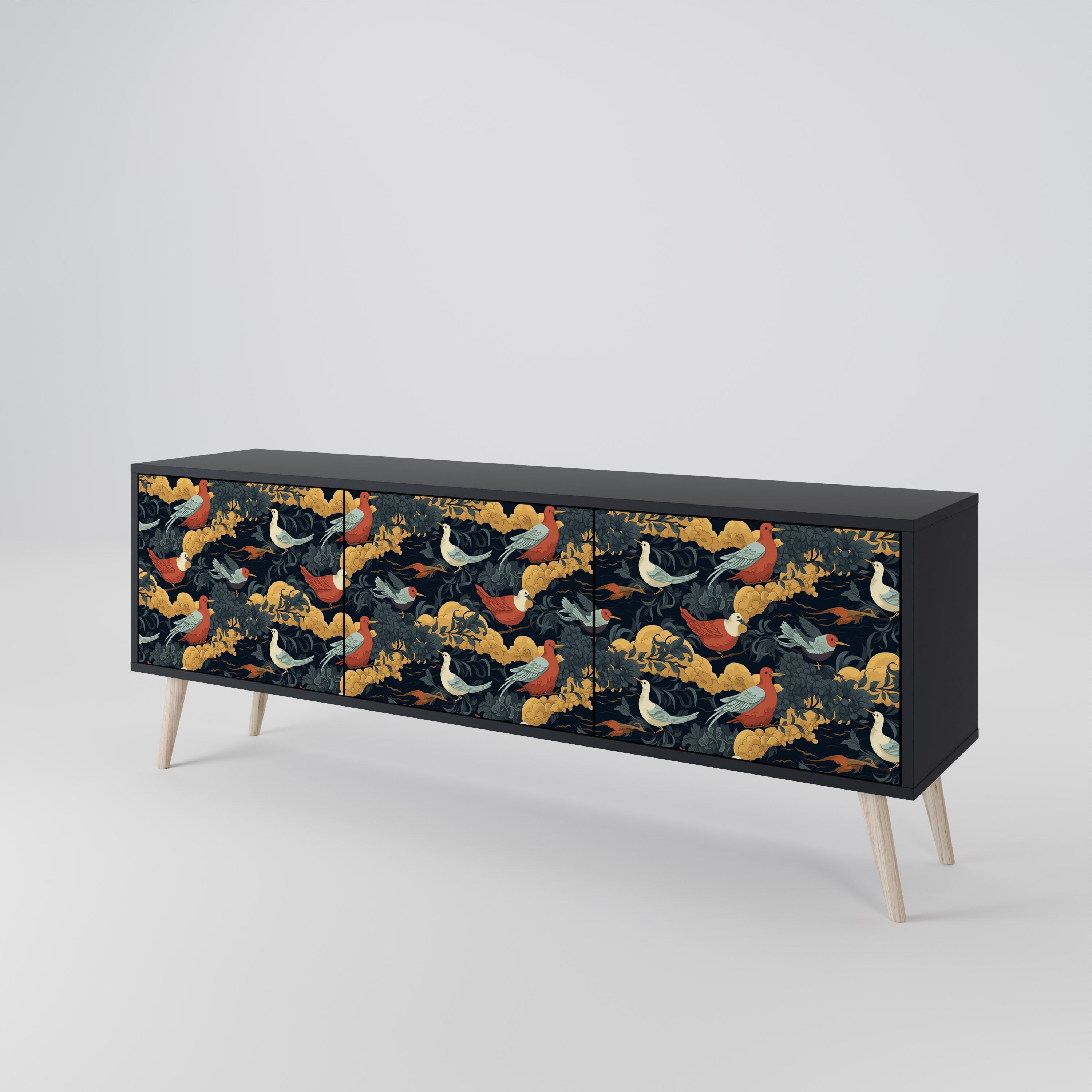 Mueble de TV de 3 puertas FOWLY DAZE con acabado negro