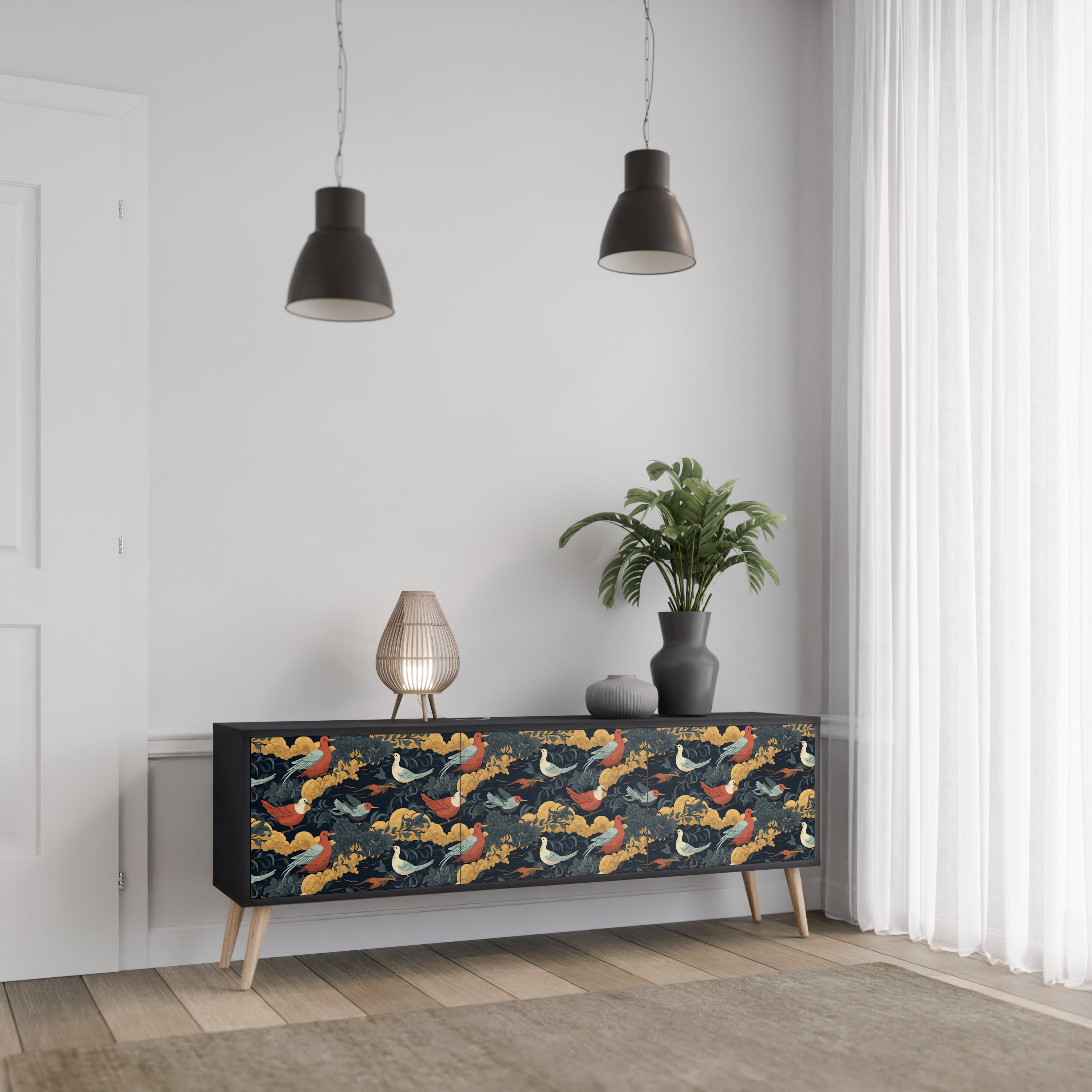 Mueble de TV de 3 puertas FOWLY DAZE con acabado negro