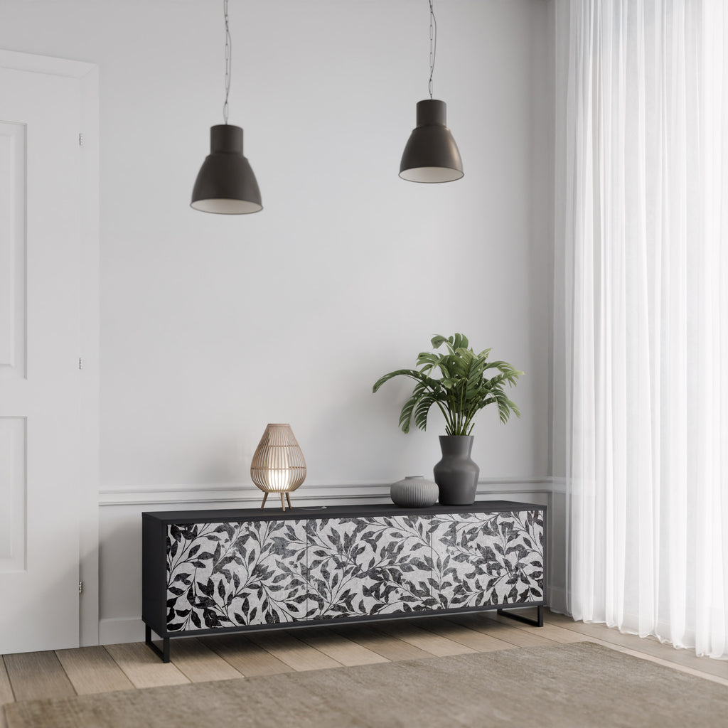 Mueble para TV de 3 puertas CHARCOAL SPROUT con acabado negro