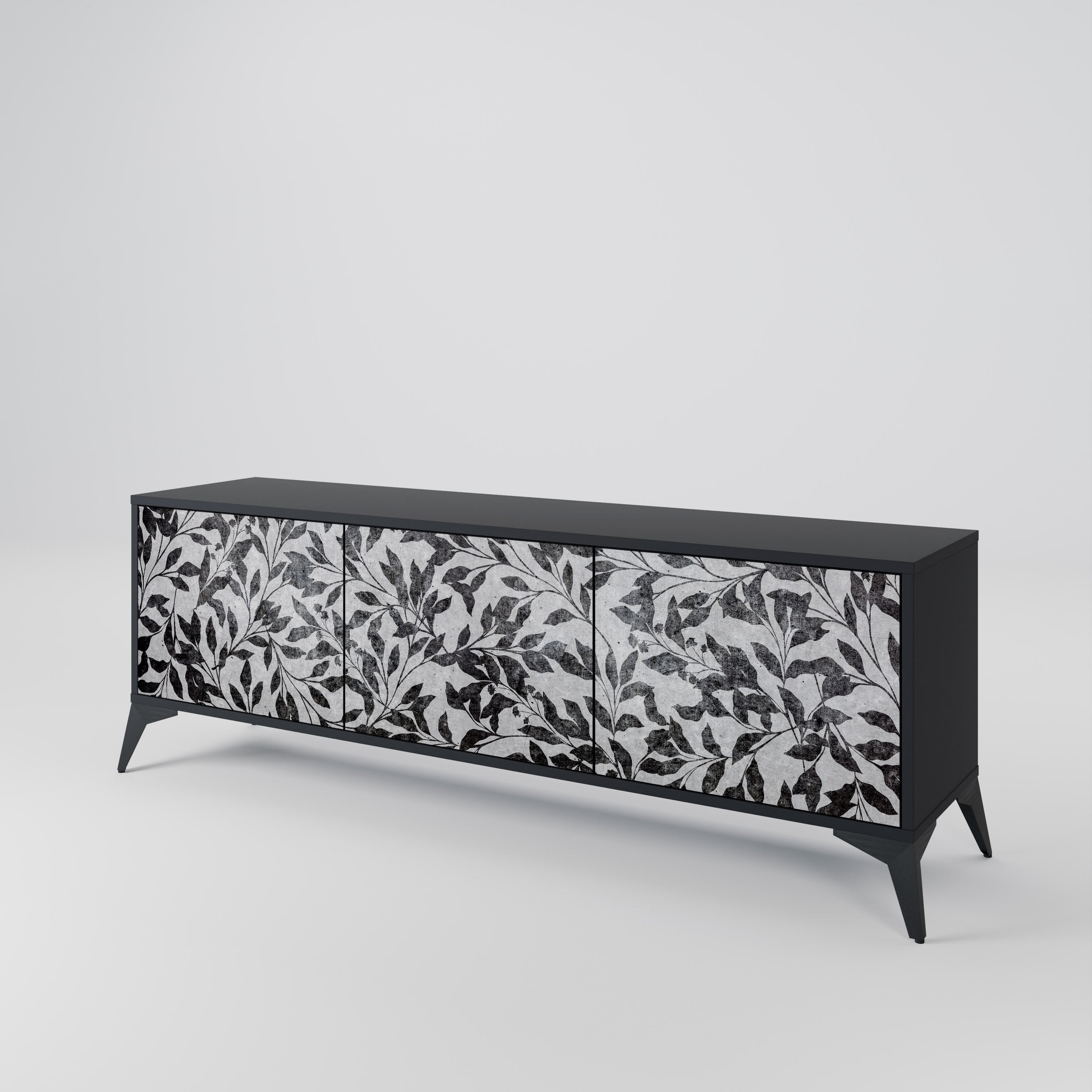 Mueble para TV de 3 puertas CHARCOAL SPROUT con acabado negro