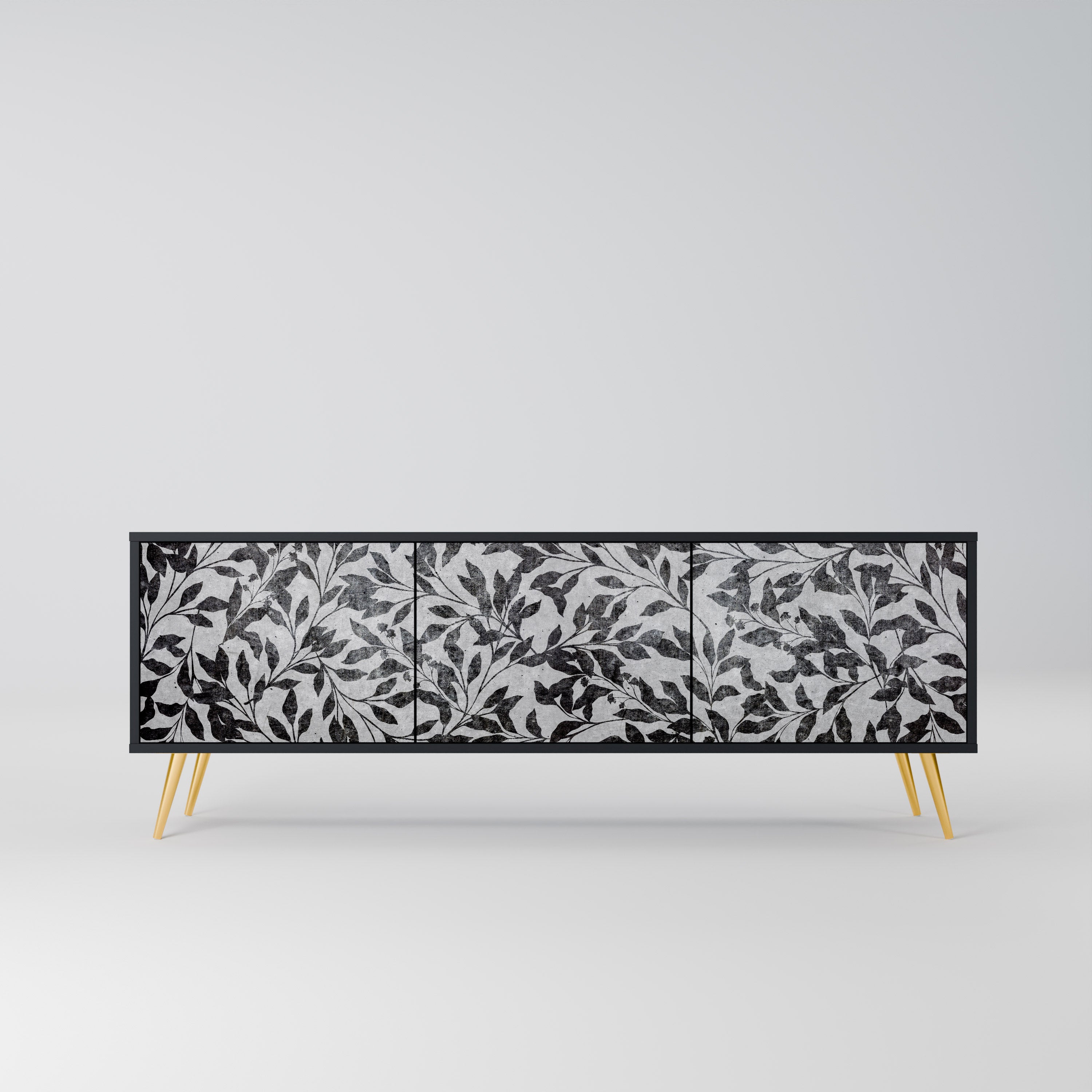 Mueble para TV de 3 puertas CHARCOAL SPROUT con acabado negro
