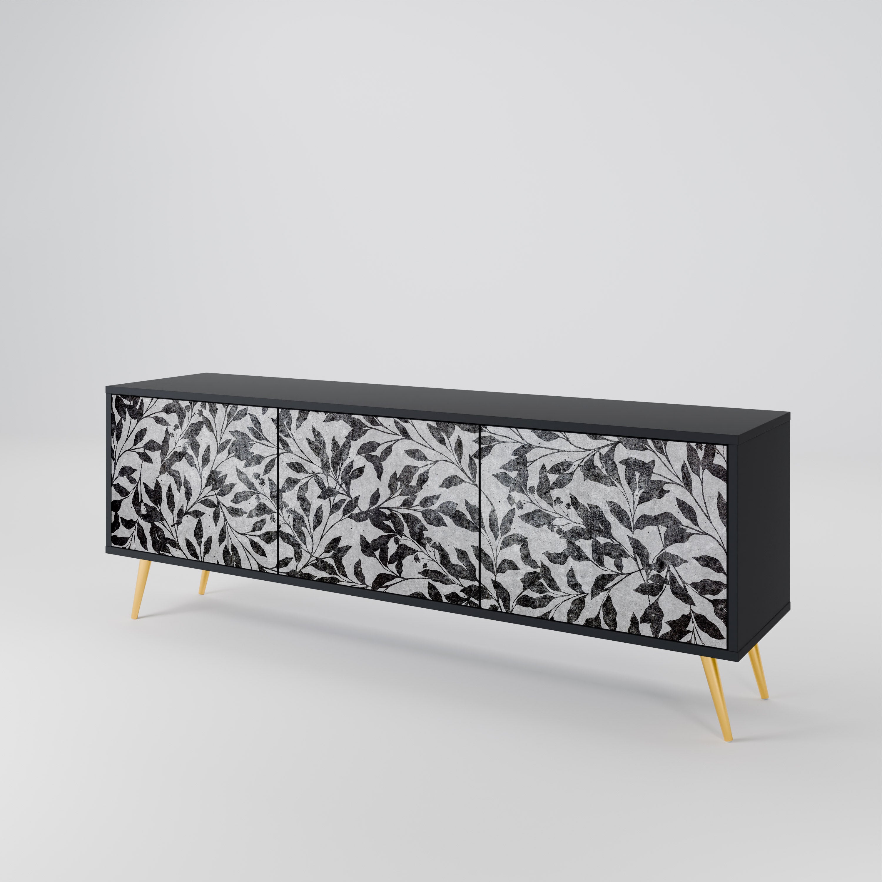 Mueble para TV de 3 puertas CHARCOAL SPROUT con acabado negro