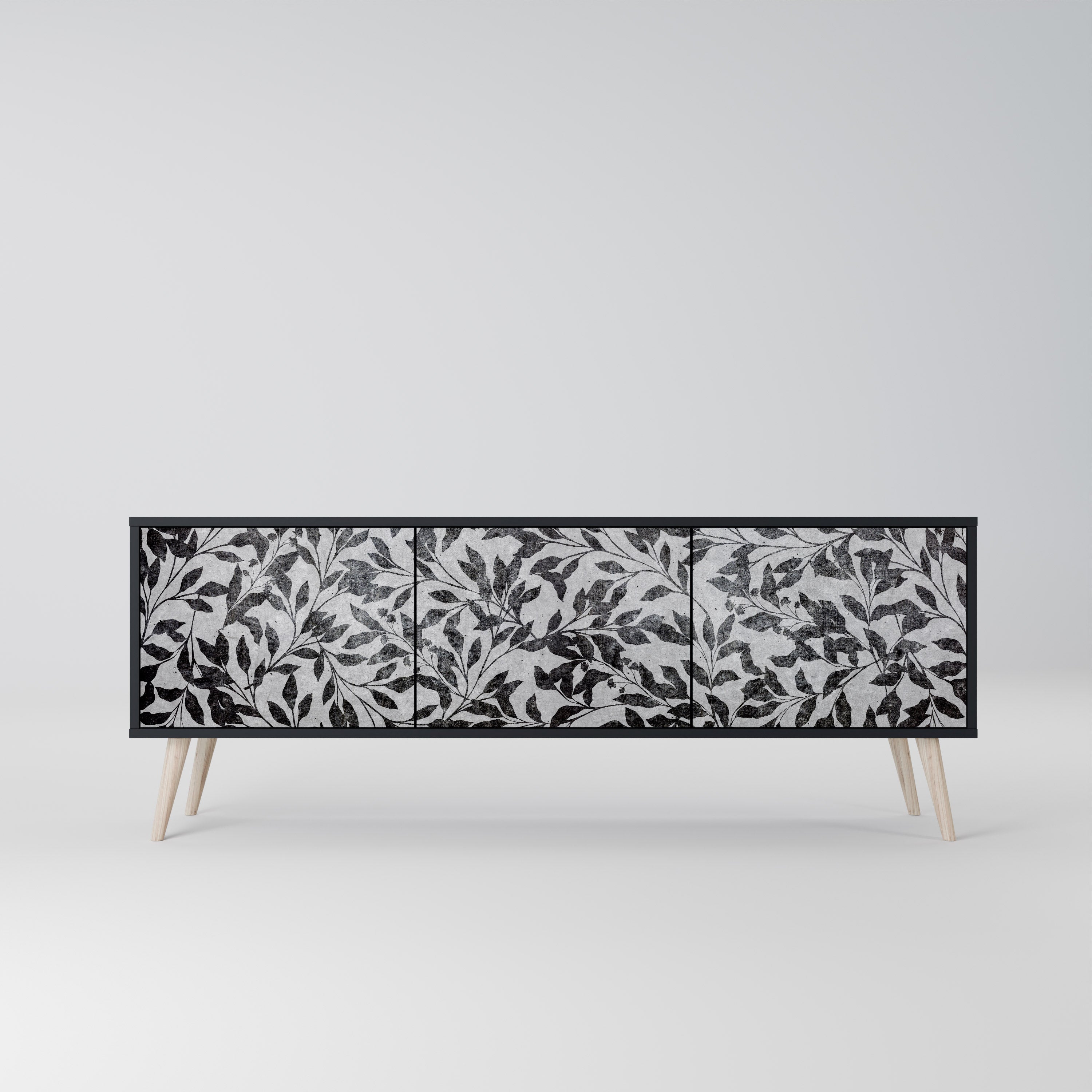 Mueble para TV de 3 puertas CHARCOAL SPROUT con acabado negro