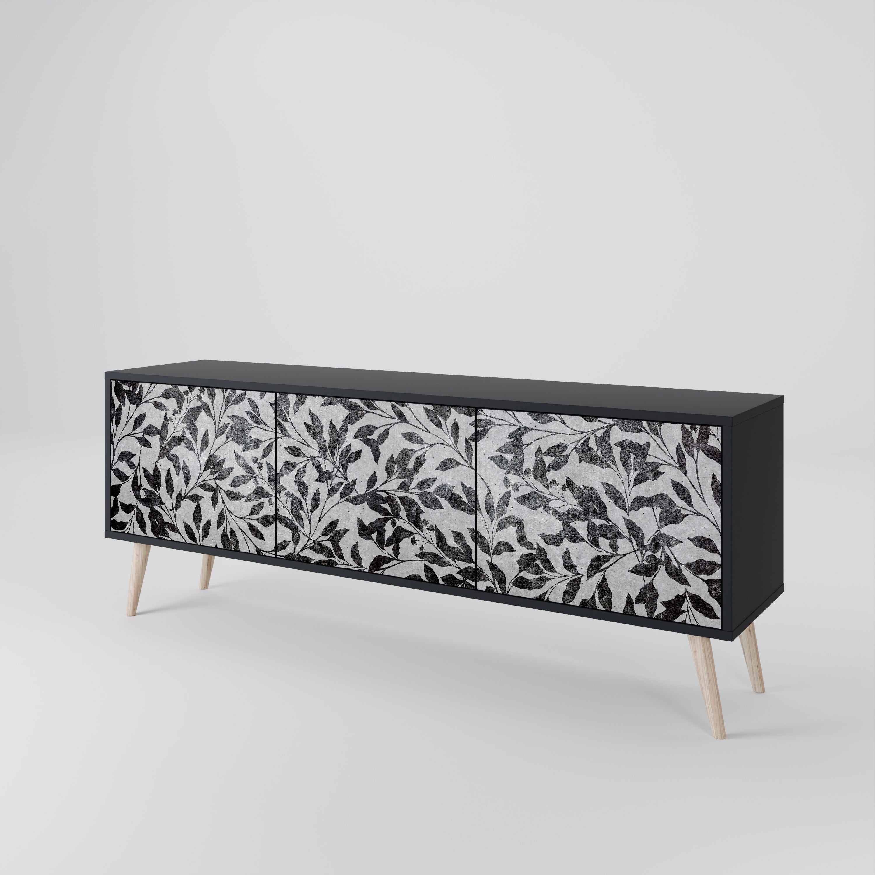Mueble para TV de 3 puertas CHARCOAL SPROUT con acabado negro