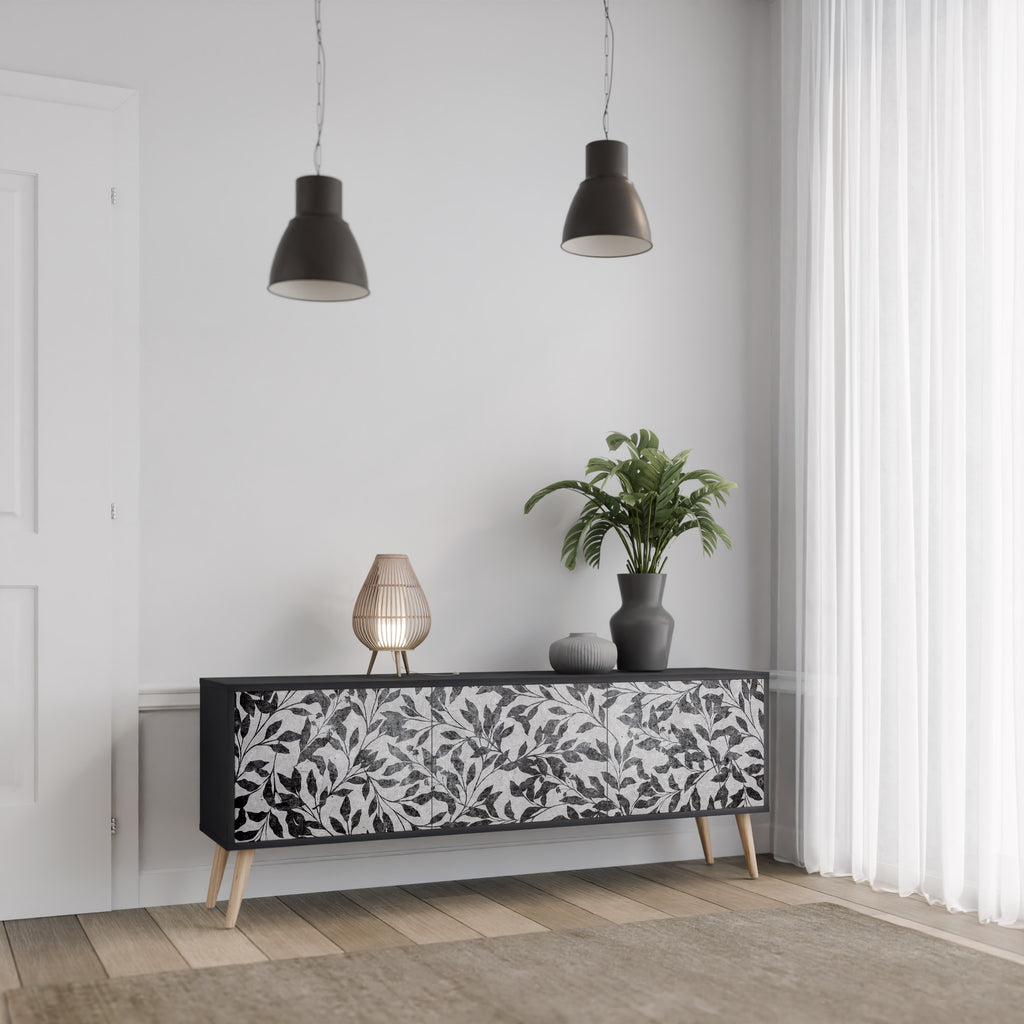 Mueble para TV de 3 puertas CHARCOAL SPROUT con acabado negro