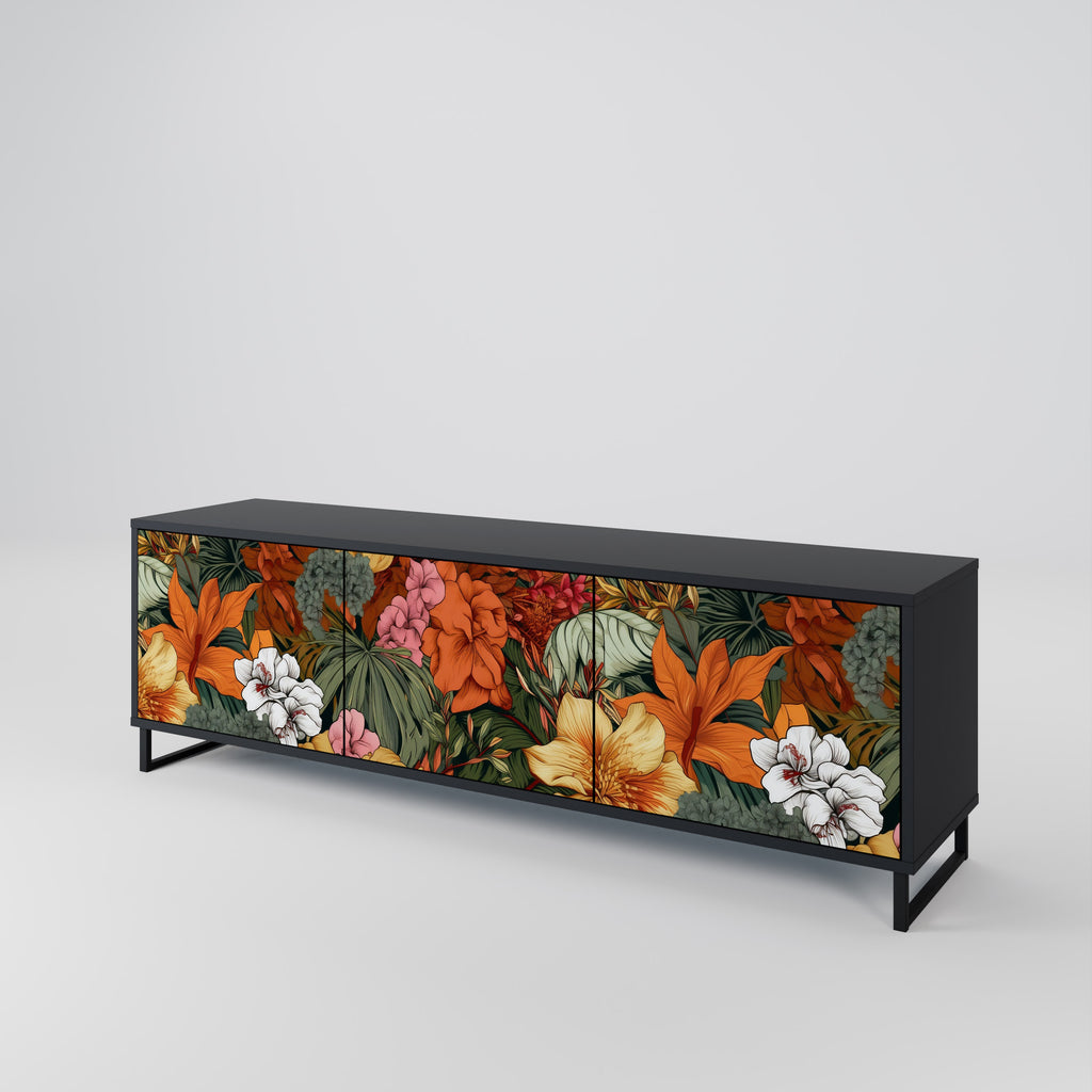 Mueble de TV de 3 puertas RADIANT FLORA en acabado negro