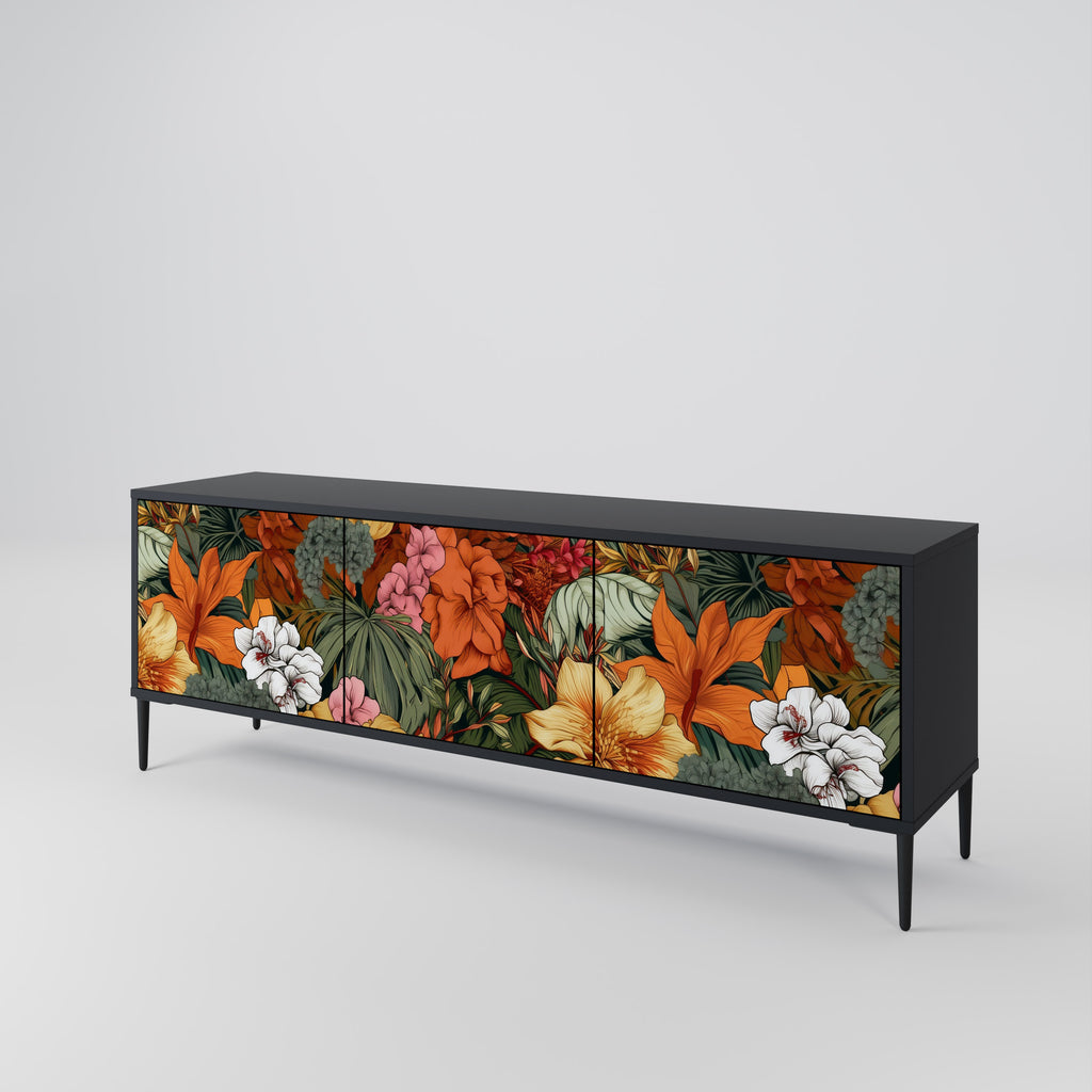 Mueble de TV de 3 puertas RADIANT FLORA en acabado negro