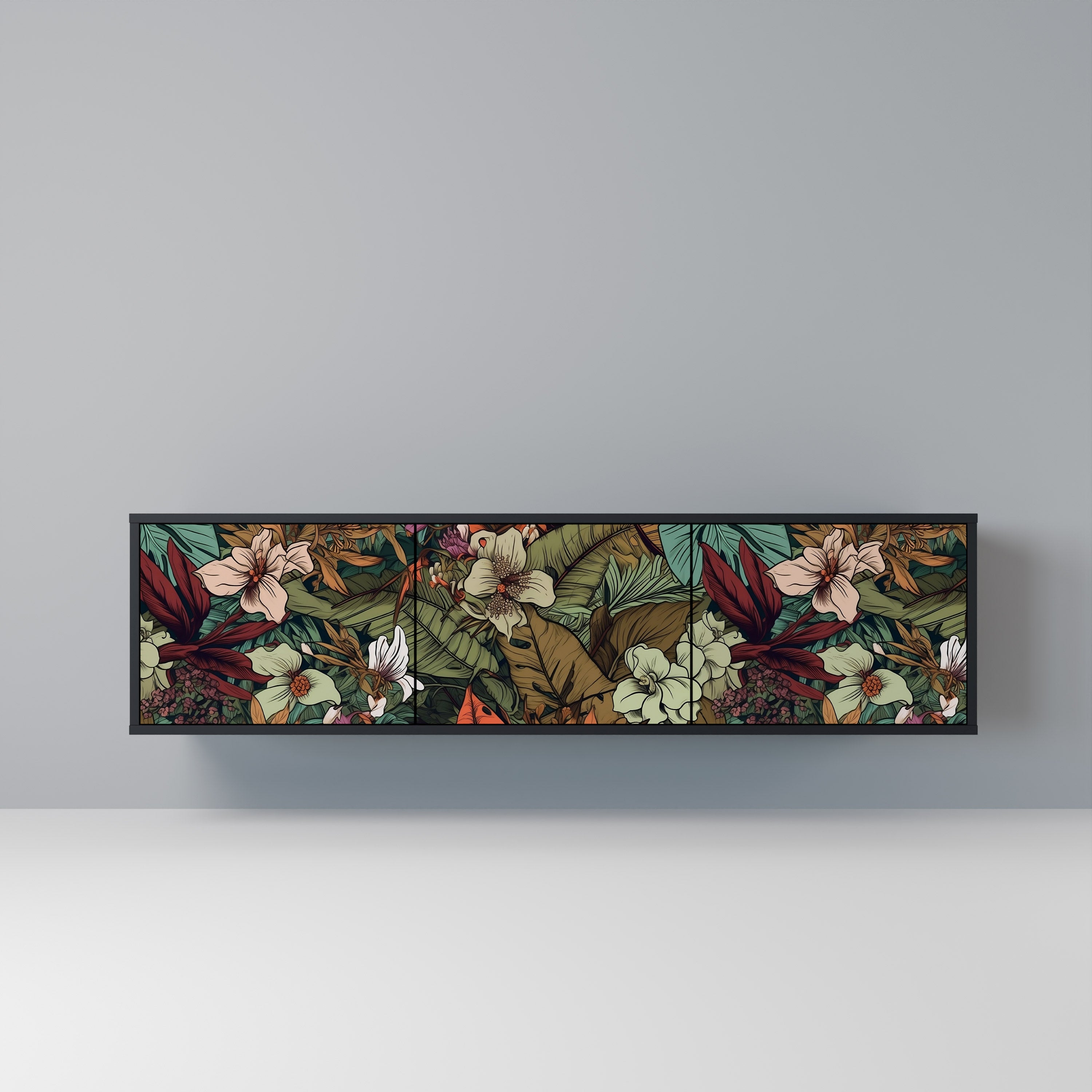Mueble de TV de 3 puertas BOTANICAL EMERGENCE en acabado negro