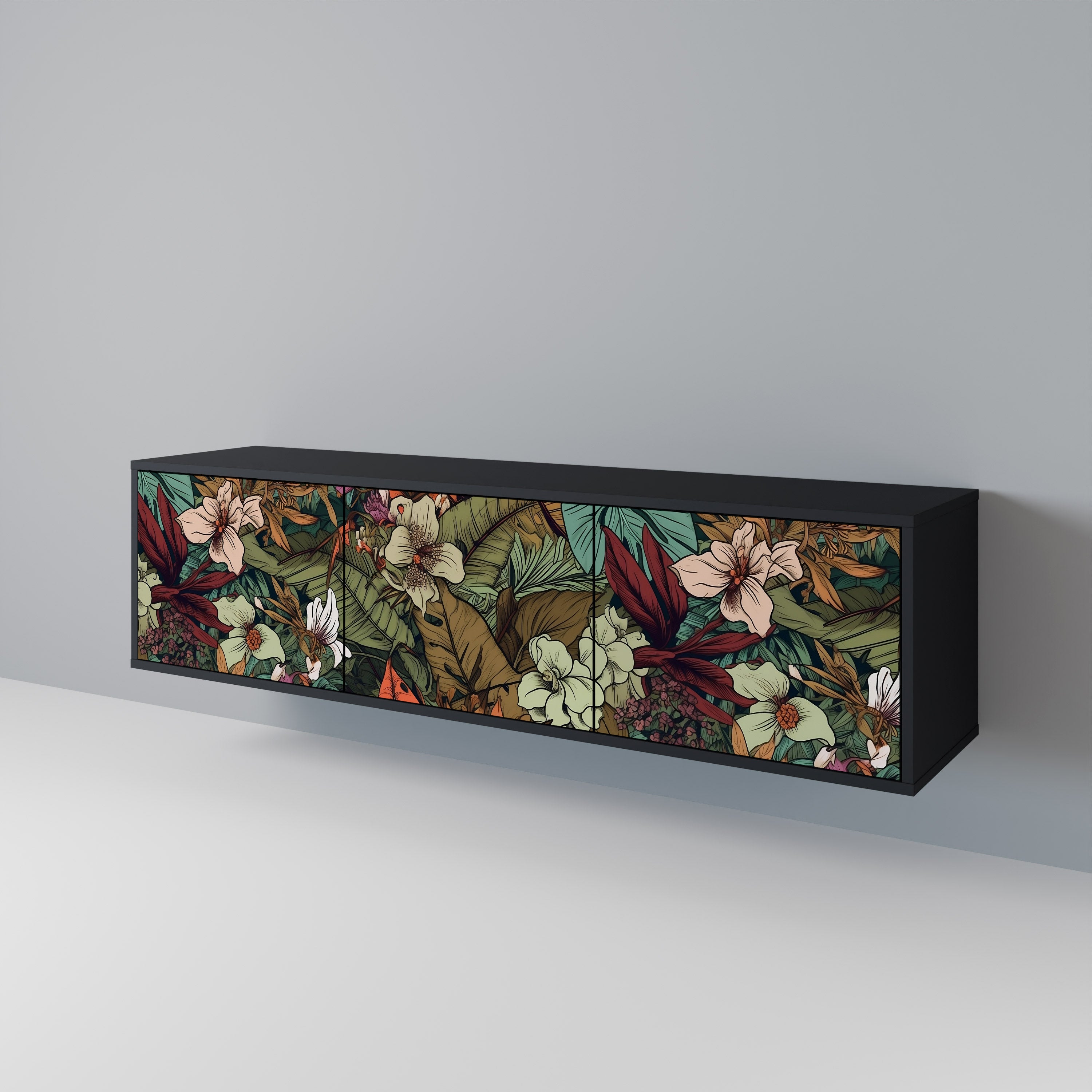Mueble de TV de 3 puertas BOTANICAL EMERGENCE en acabado negro