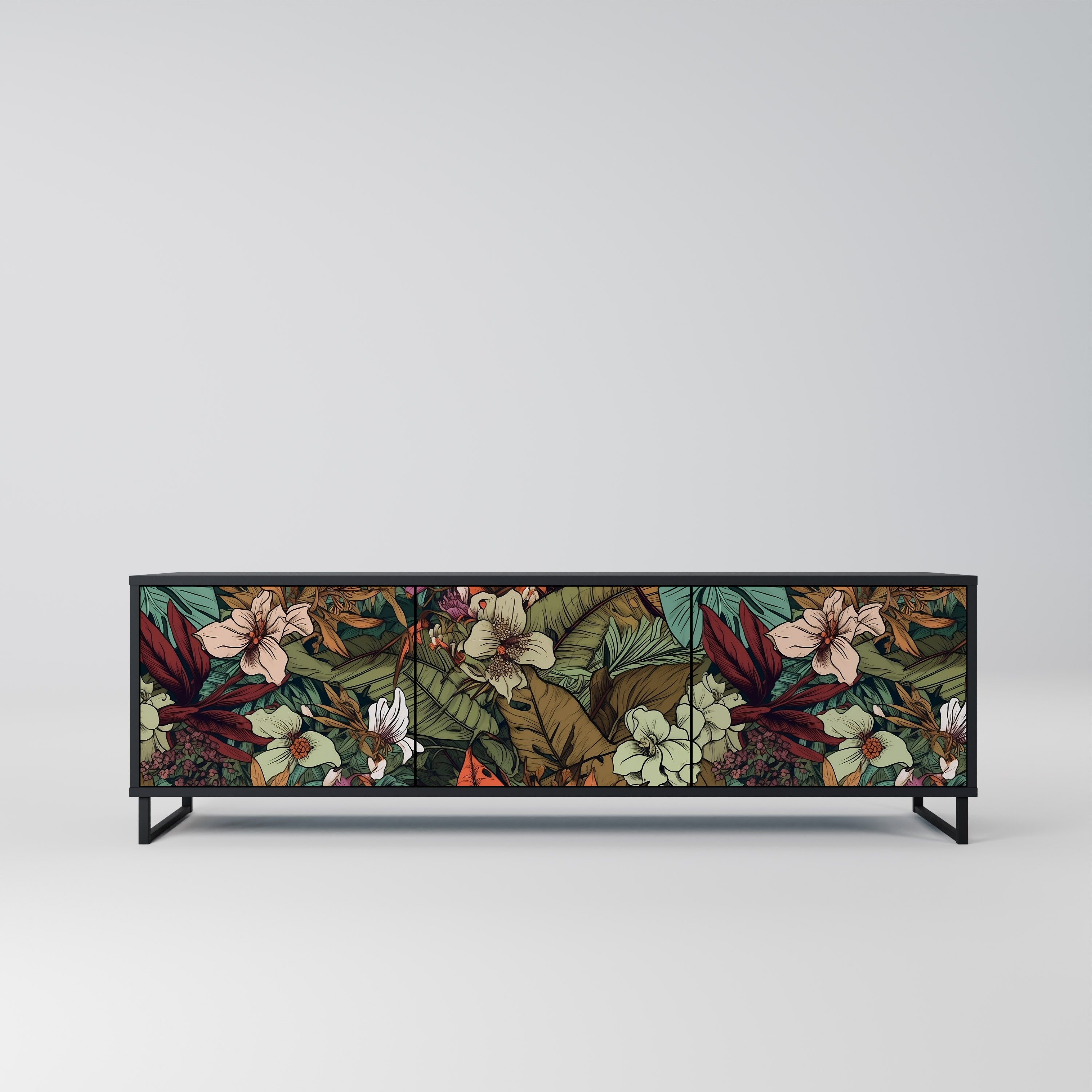 Mueble de TV de 3 puertas BOTANICAL EMERGENCE en acabado negro