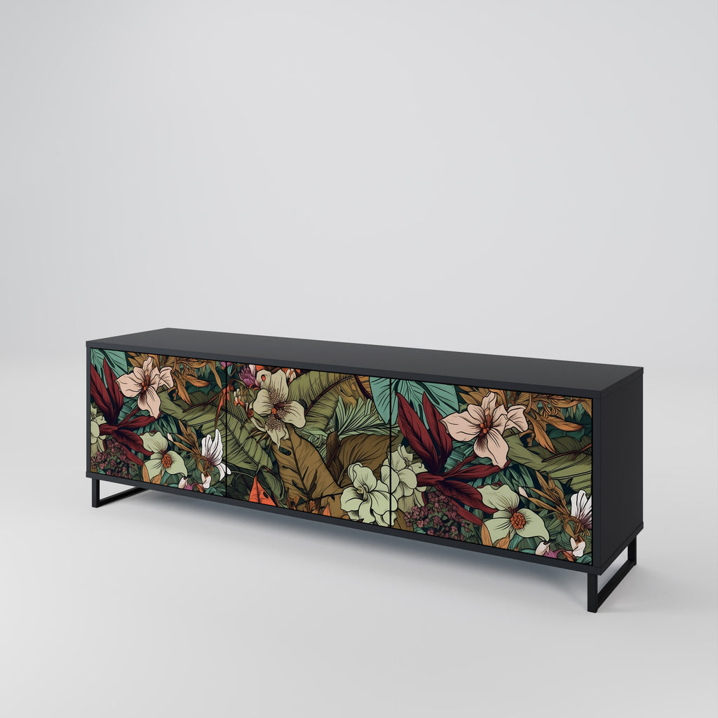 Mueble de TV de 3 puertas BOTANICAL EMERGENCE en acabado negro