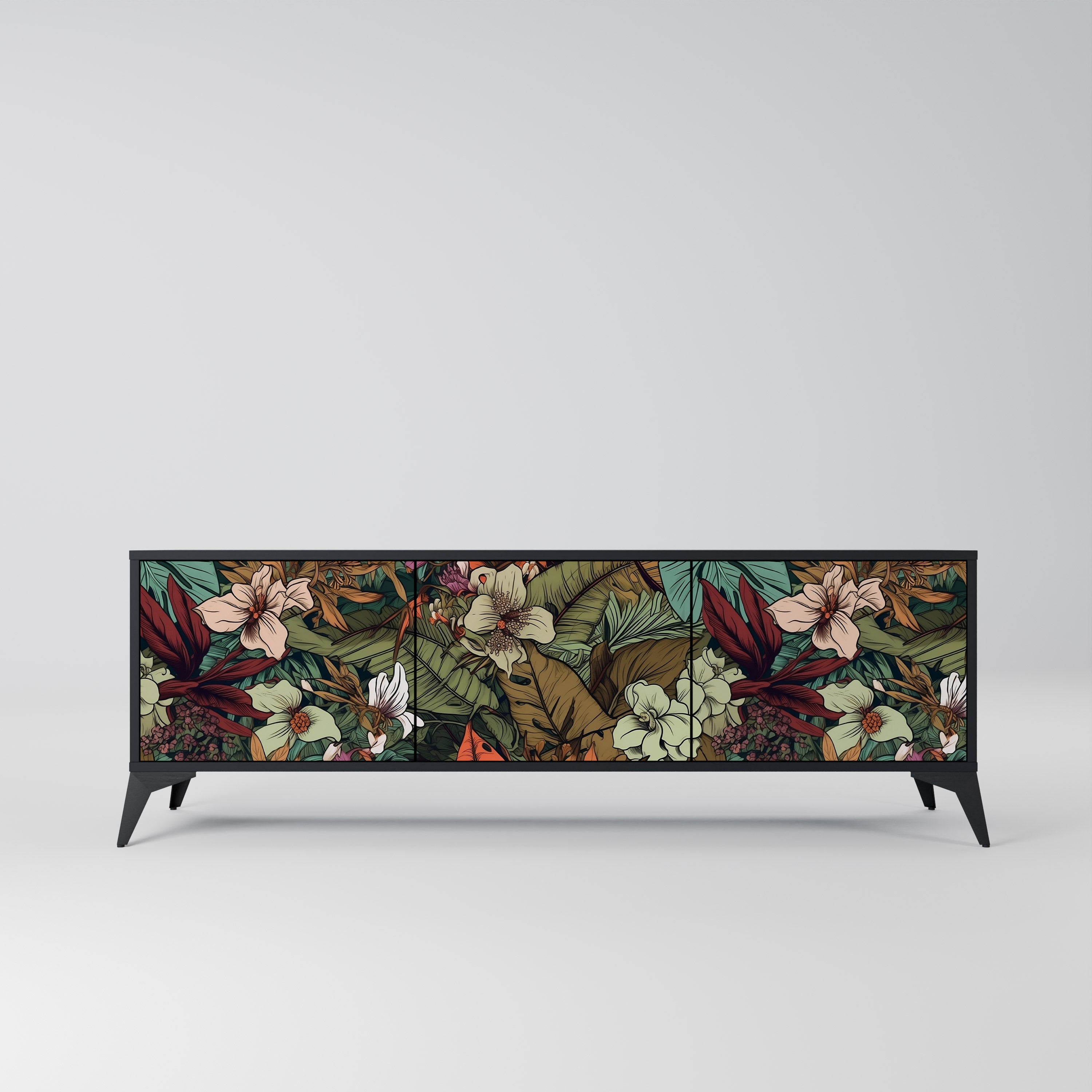 Mueble de TV de 3 puertas BOTANICAL EMERGENCE en acabado negro