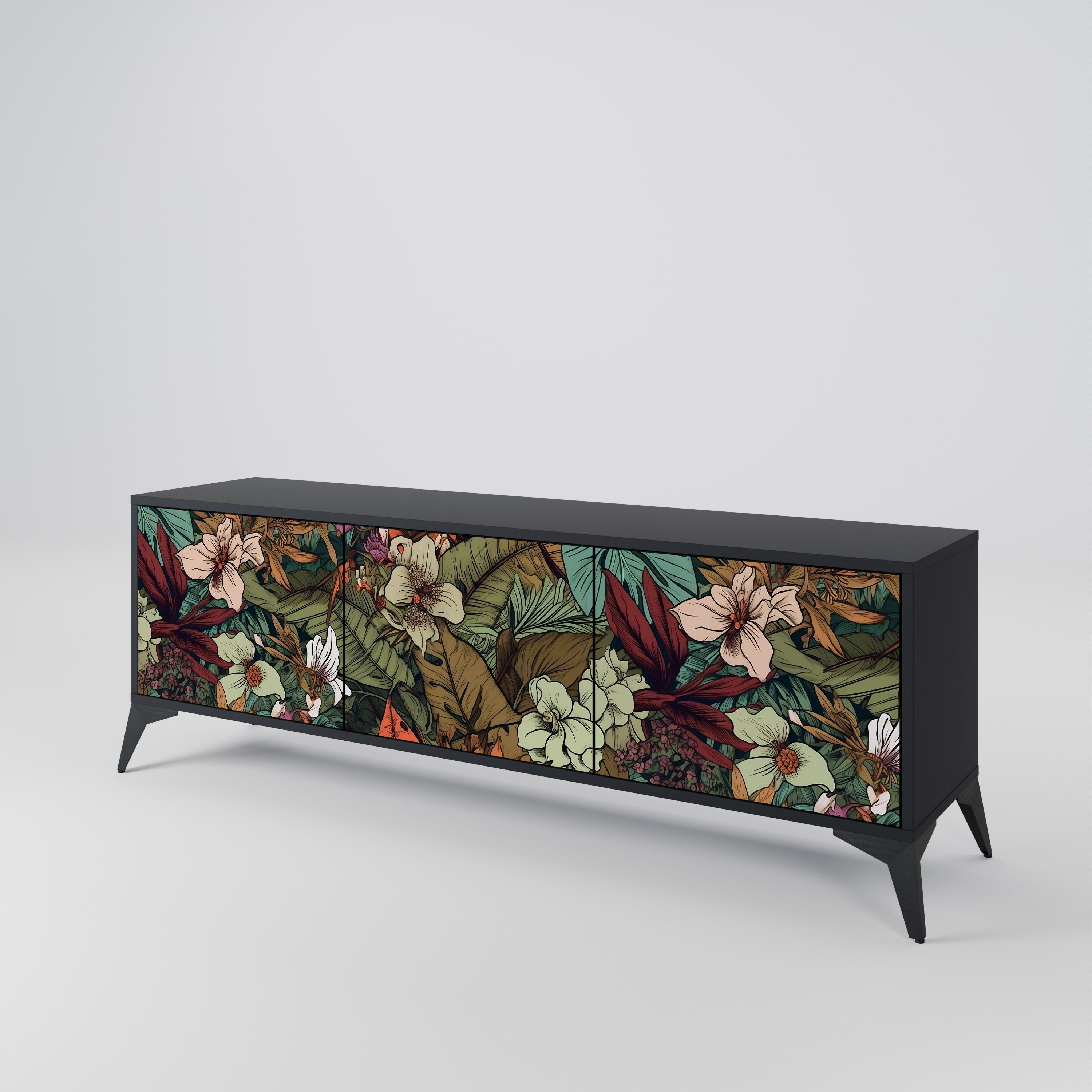 Mueble de TV de 3 puertas BOTANICAL EMERGENCE en acabado negro