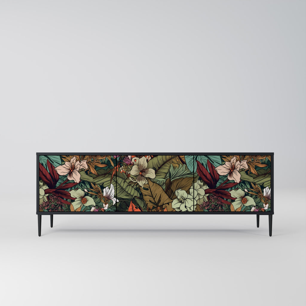 Mueble de TV de 3 puertas BOTANICAL EMERGENCE en acabado negro