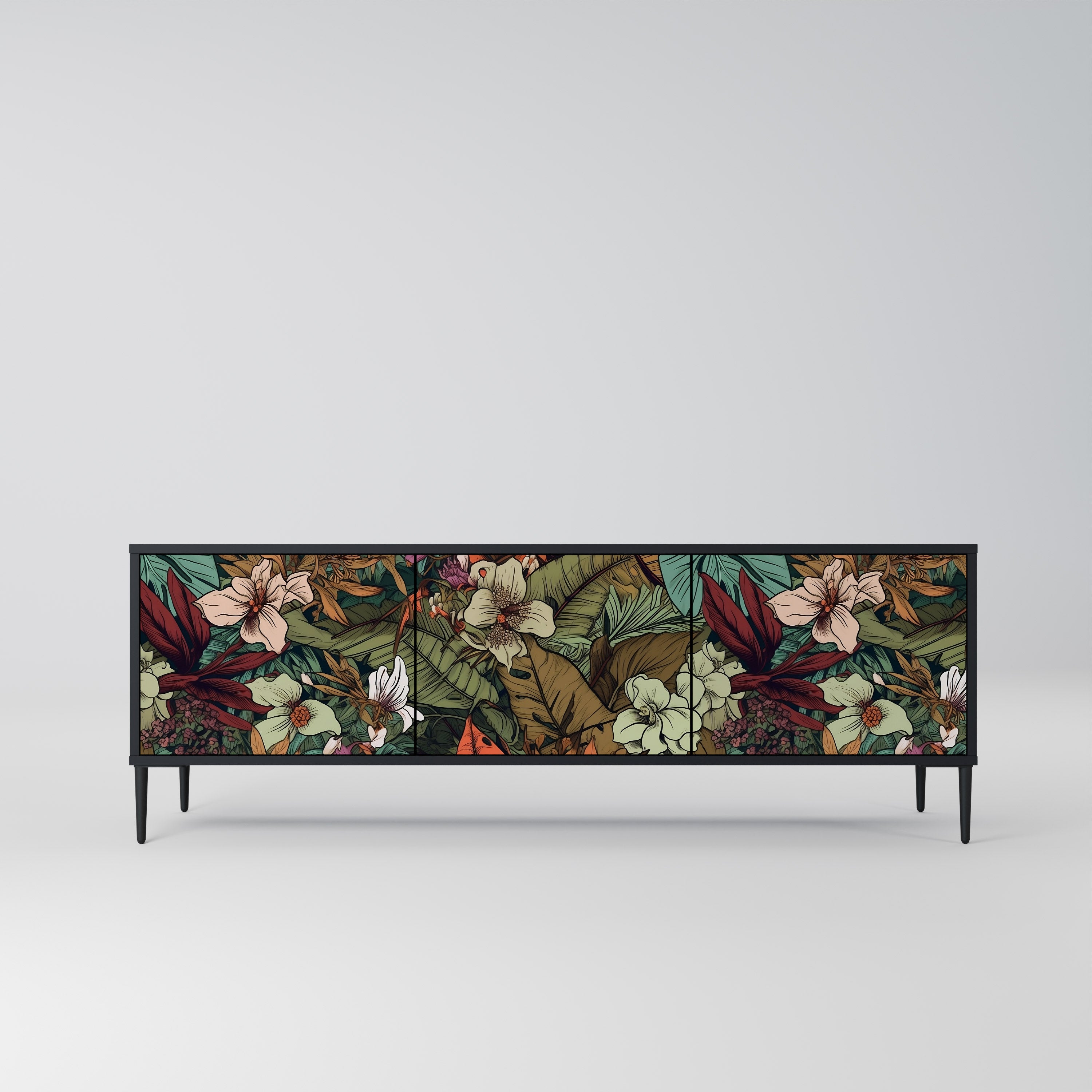 Mueble de TV de 3 puertas BOTANICAL EMERGENCE en acabado negro