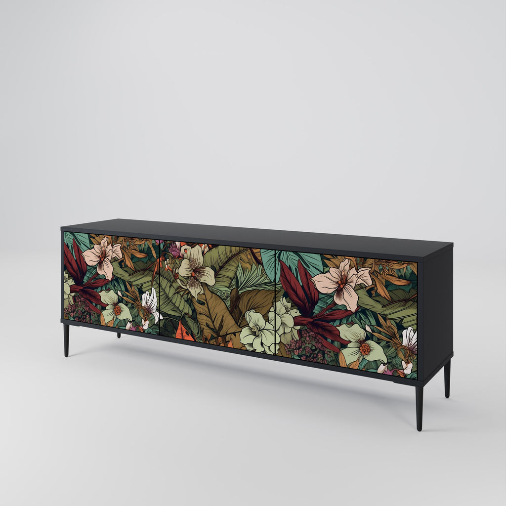 Mueble de TV de 3 puertas BOTANICAL EMERGENCE en acabado negro