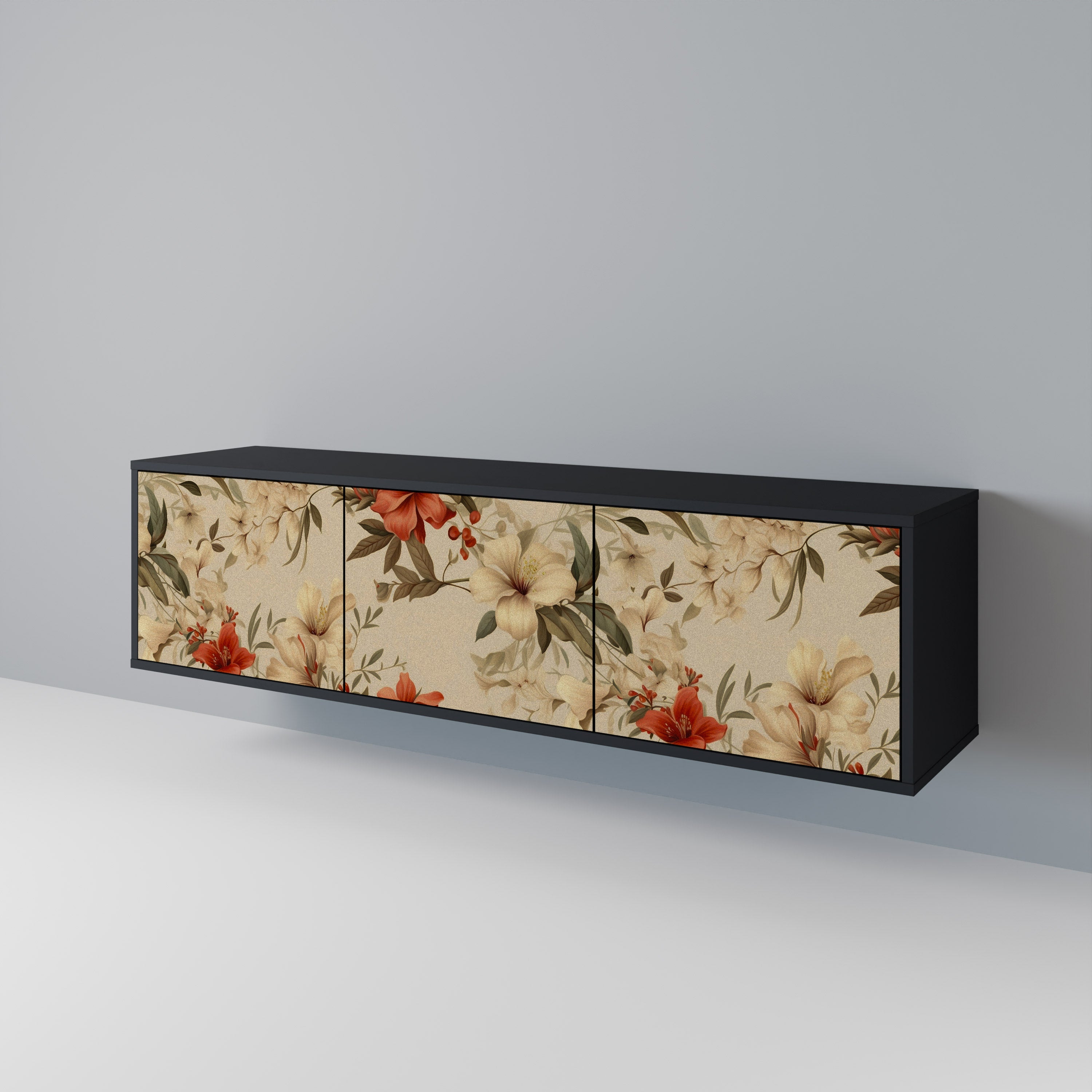 Mueble de TV de 3 puertas BLOOMING HARMONY en acabado negro