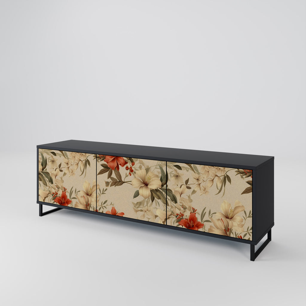 Mueble de TV de 3 puertas BLOOMING HARMONY en acabado negro