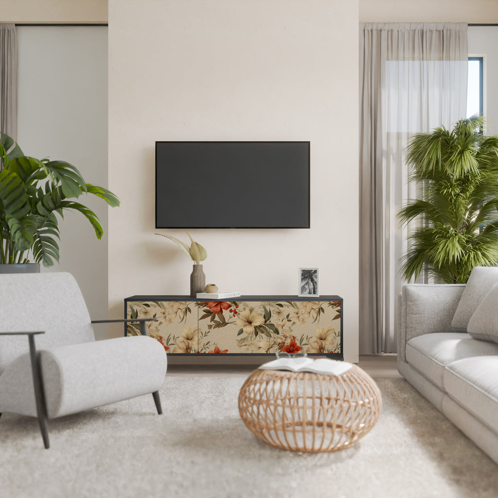 Mueble de TV de 3 puertas BLOOMING HARMONY en acabado negro