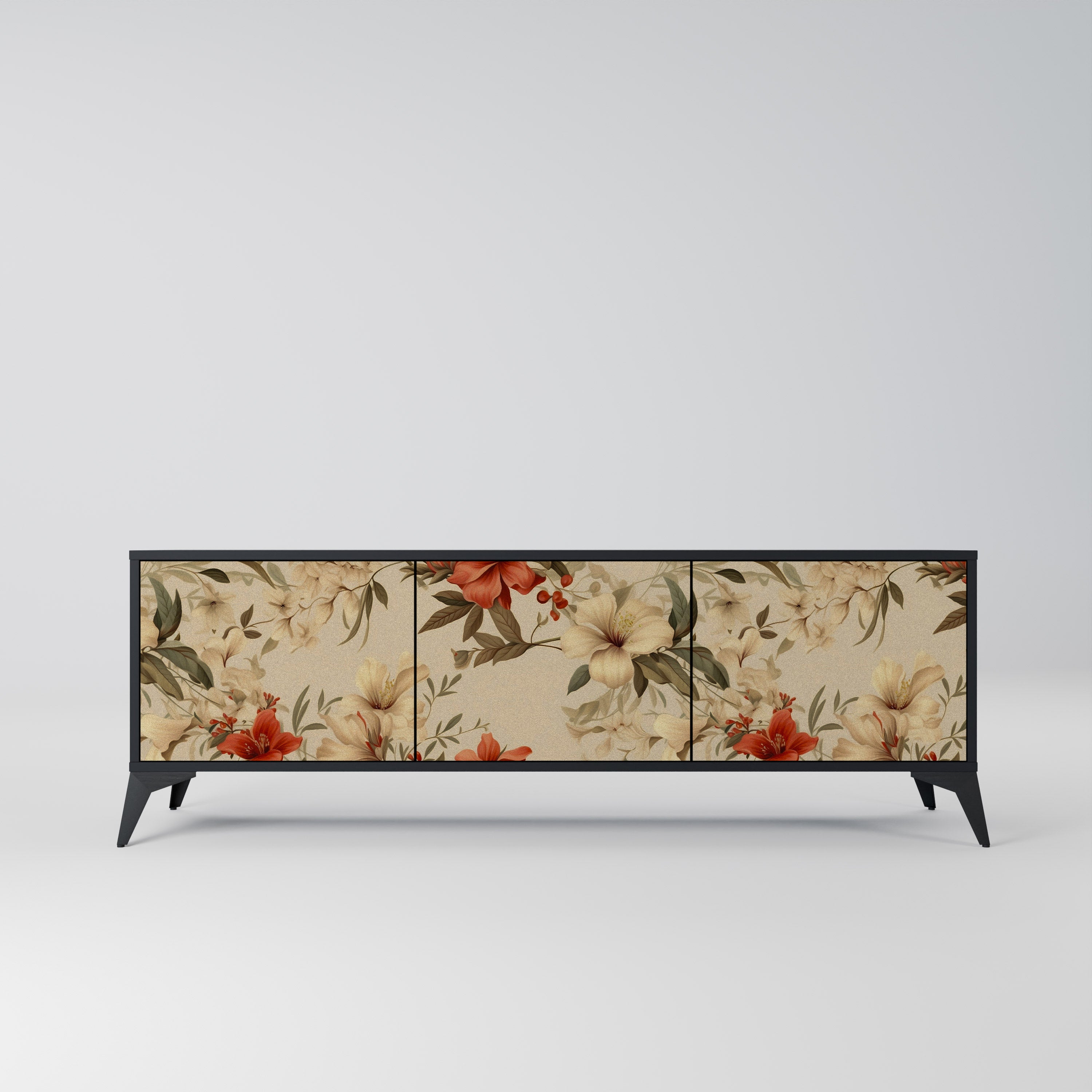 Mueble de TV de 3 puertas BLOOMING HARMONY en acabado negro