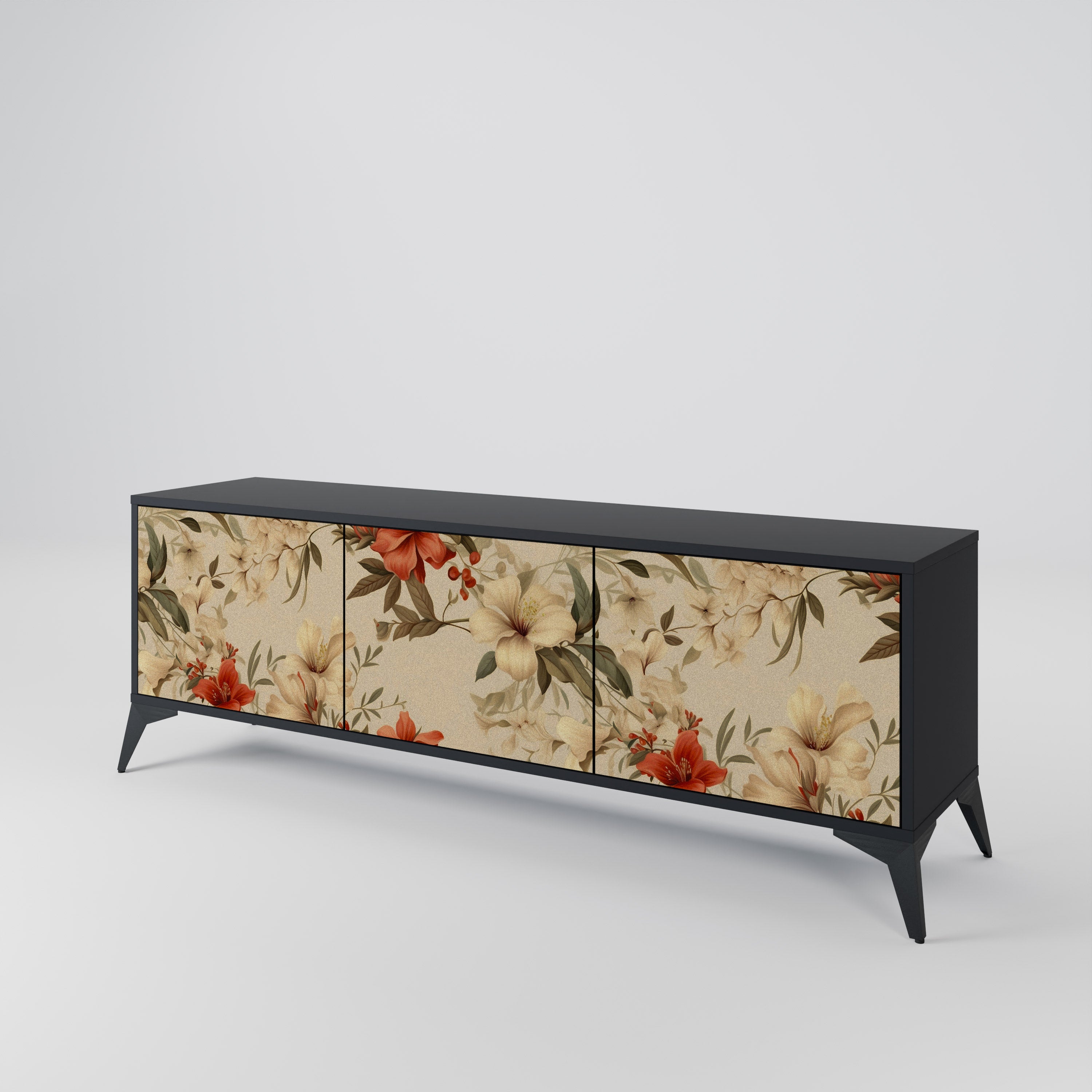 Mueble de TV de 3 puertas BLOOMING HARMONY en acabado negro
