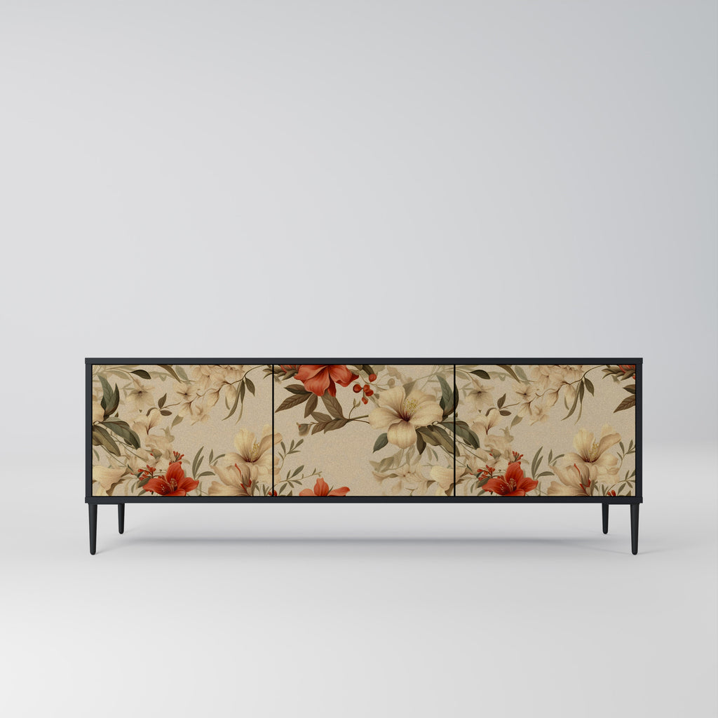 Mueble de TV de 3 puertas BLOOMING HARMONY en acabado negro