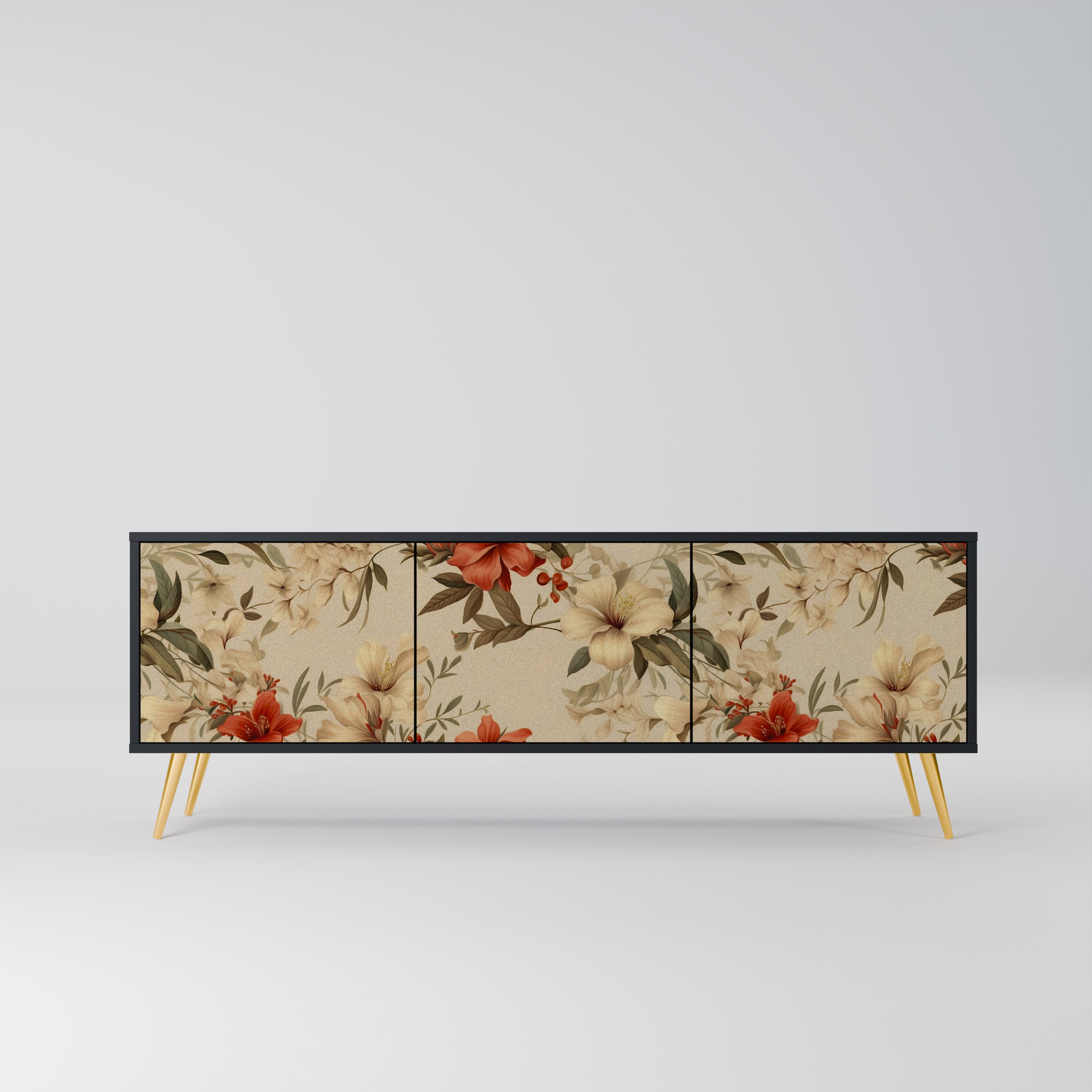 Mueble de TV de 3 puertas BLOOMING HARMONY en acabado negro