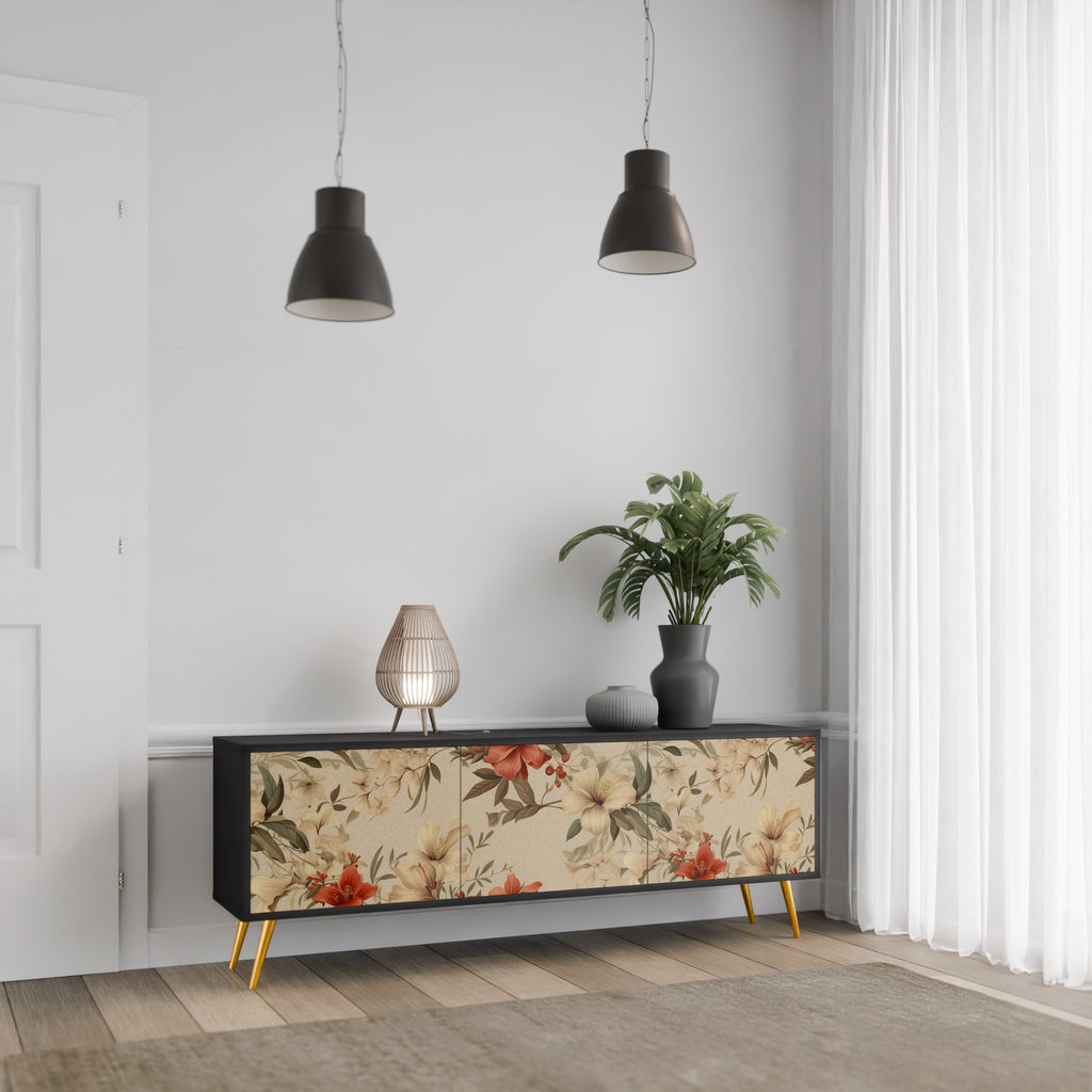 Mueble de TV de 3 puertas BLOOMING HARMONY en acabado negro