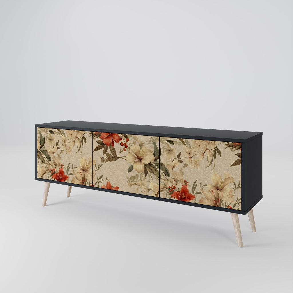 Mueble de TV de 3 puertas BLOOMING HARMONY en acabado negro